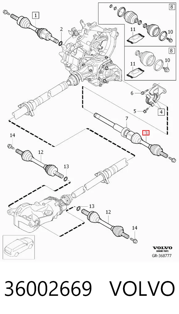 36002669 Volvo Полуось передняя, правая