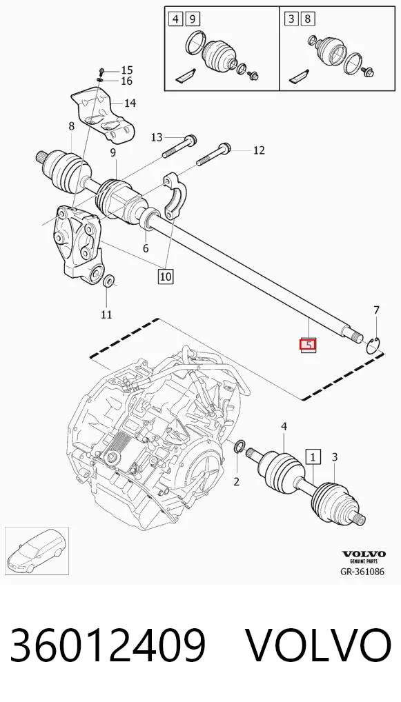 36012409 Volvo Полуось передняя, правая