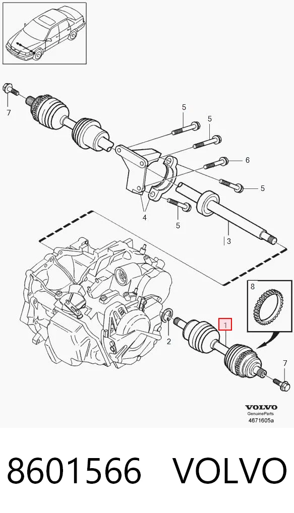 8601566 Volvo Полуось передняя левая