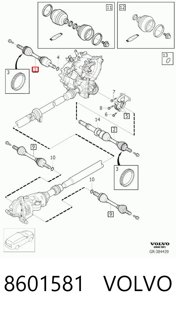 8601581 Volvo Полуось передняя левая