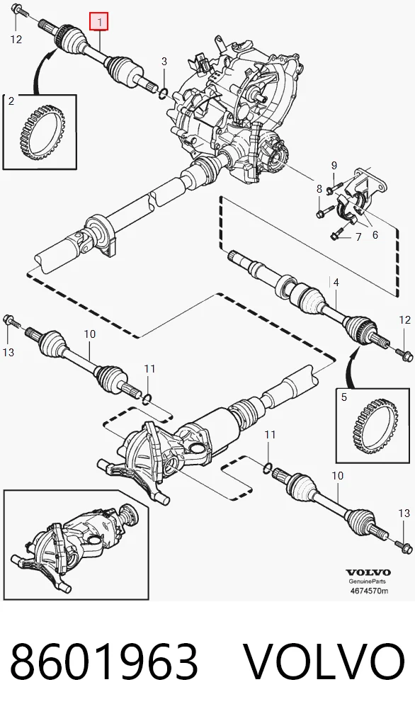 8601963 Volvo Полуось передняя левая