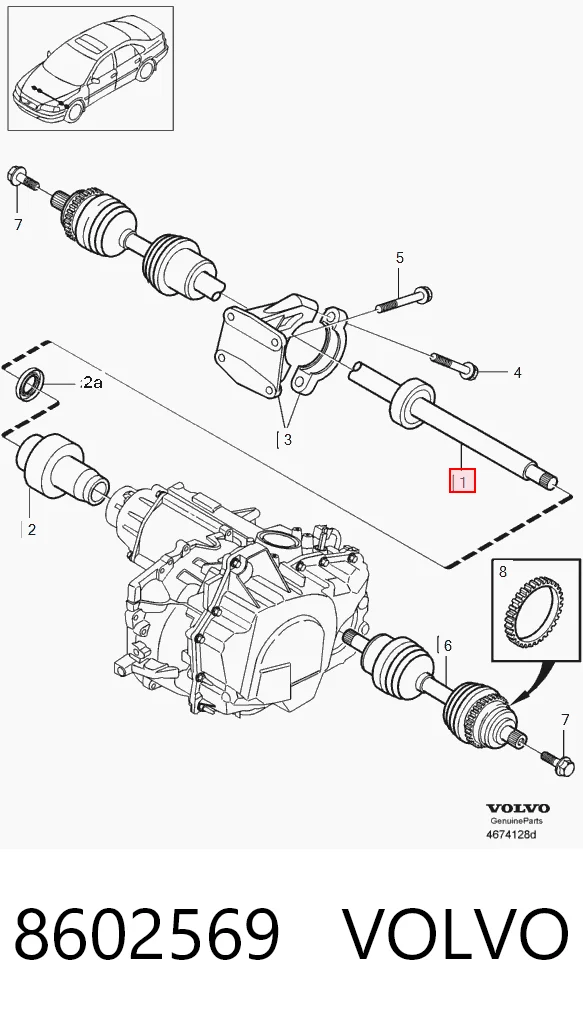 8602569 Volvo Полуось передняя, правая