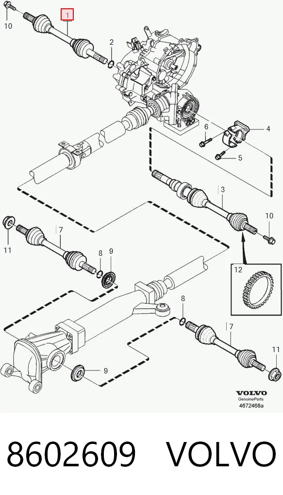 8602609 Volvo Полуось передняя левая