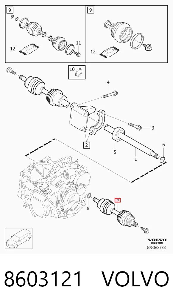 8603121 Volvo Полуось передняя левая