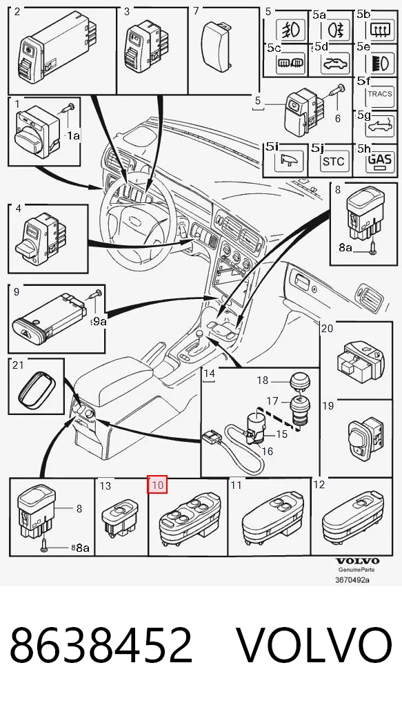 8638452 Volvo Кнопки переднего левого стекло подъёмника