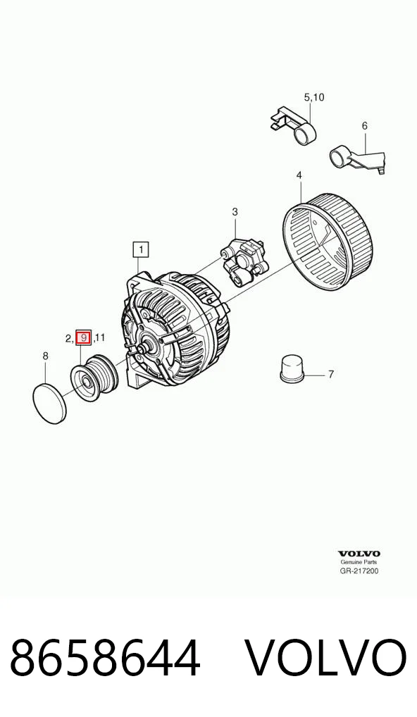 8658644 Volvo Обгонная муфта генератора