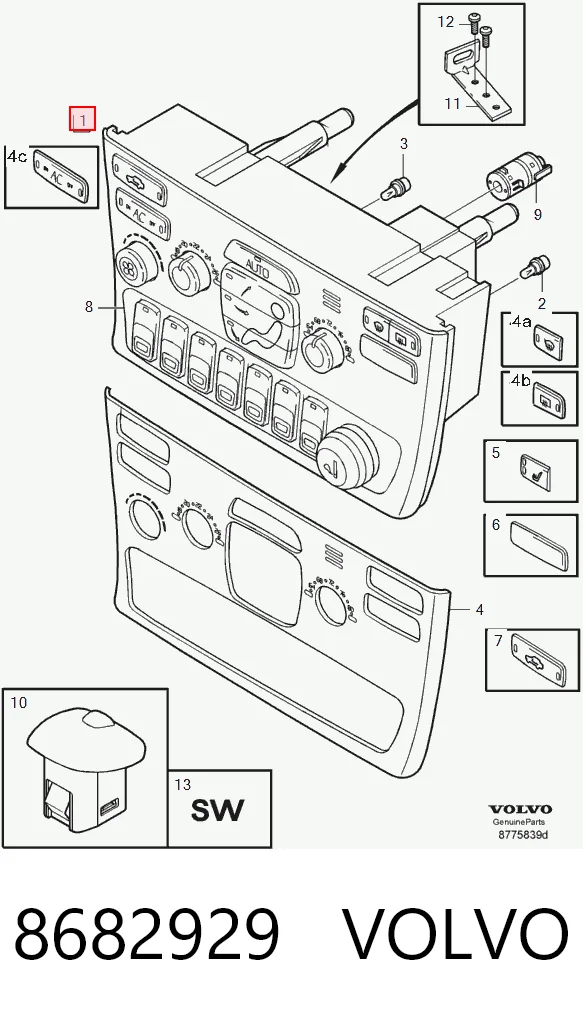 Механизм управления кондиционером на Volvo S80 I TS, TH, KV