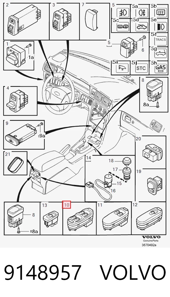 9148957 Volvo Кнопки переднего левого стекло подъёмника