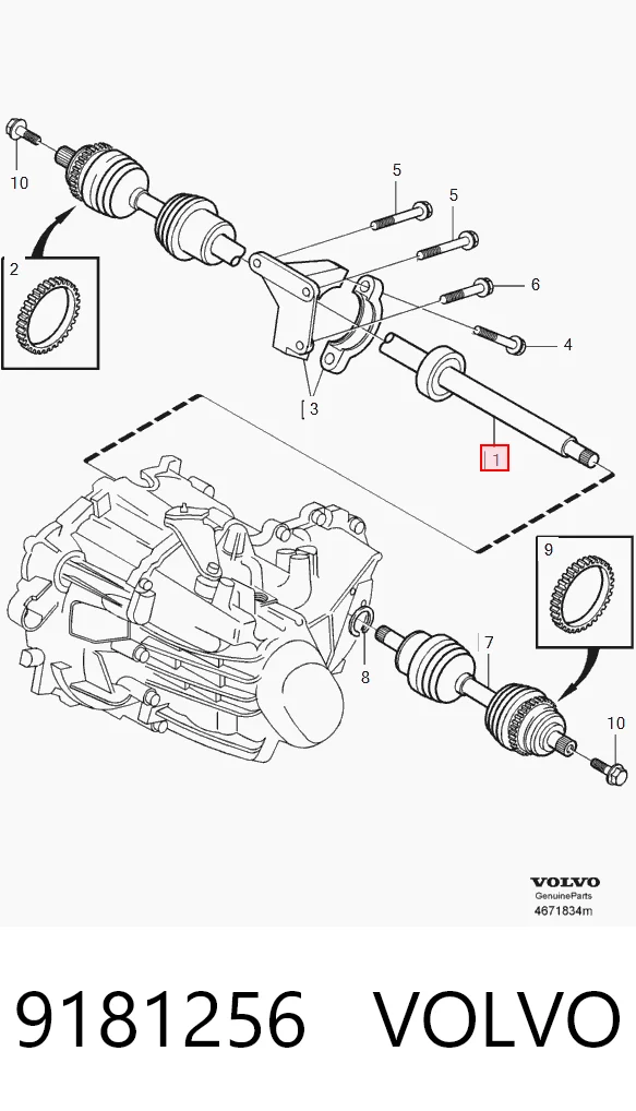 9181256 Volvo Полуось передняя, правая