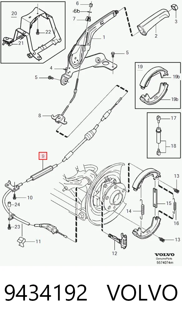 9434192 Volvo Трос ручного тормоза задний правый/левый