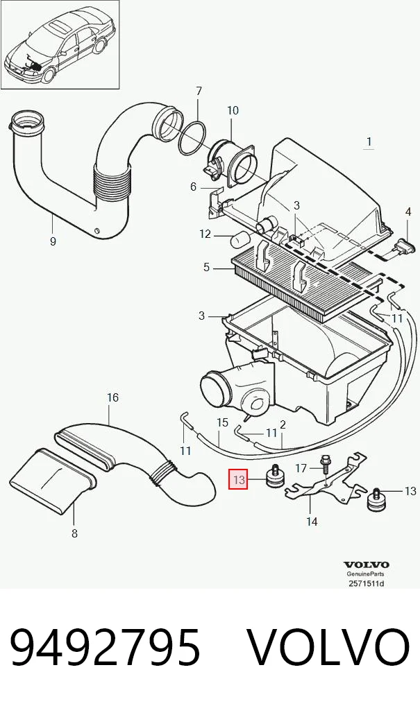9492795 Volvo Подушка корпуса воздушного фильтра