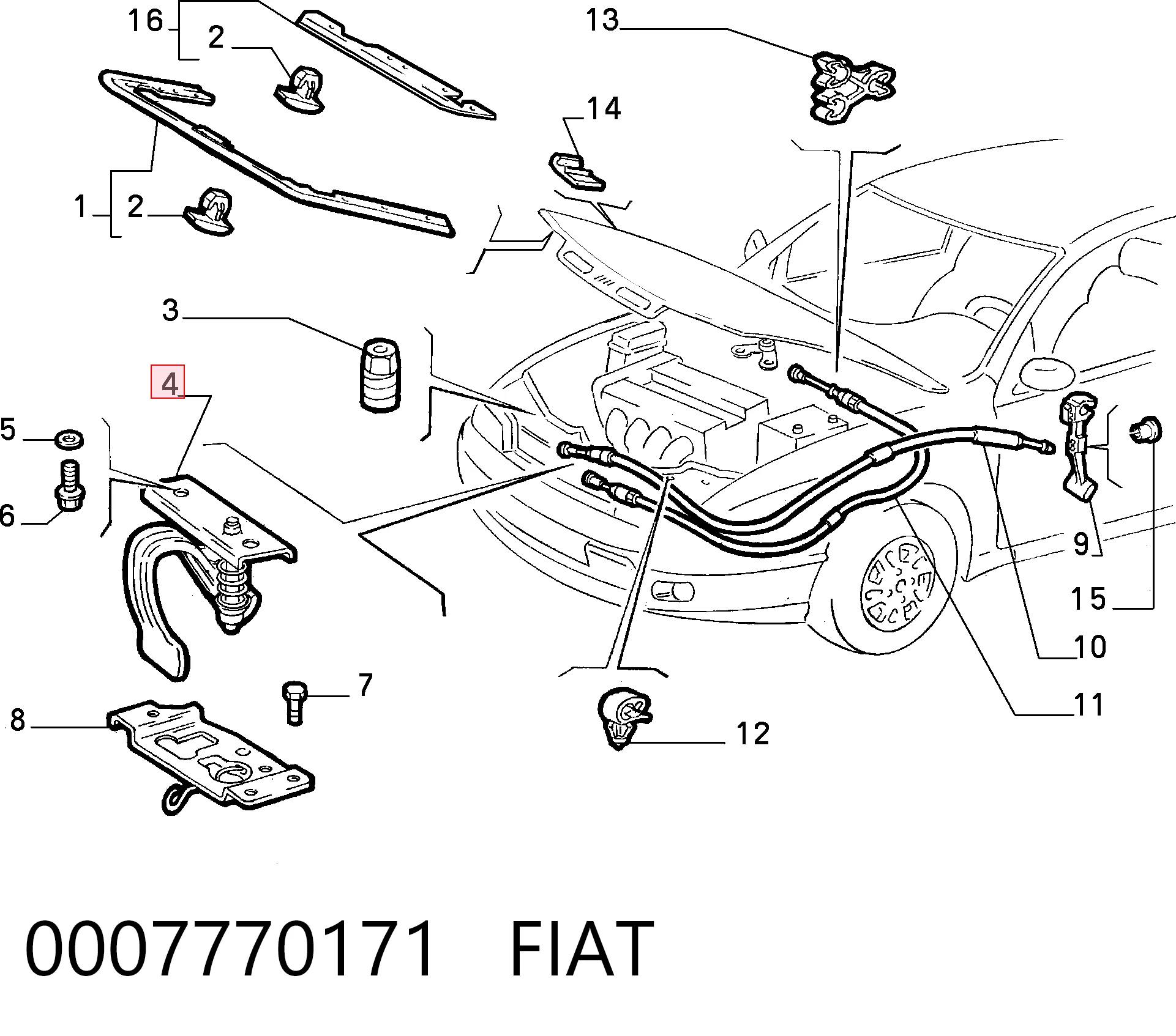 Запор капота (замок и привод замка капота) на Fiat Marea  185