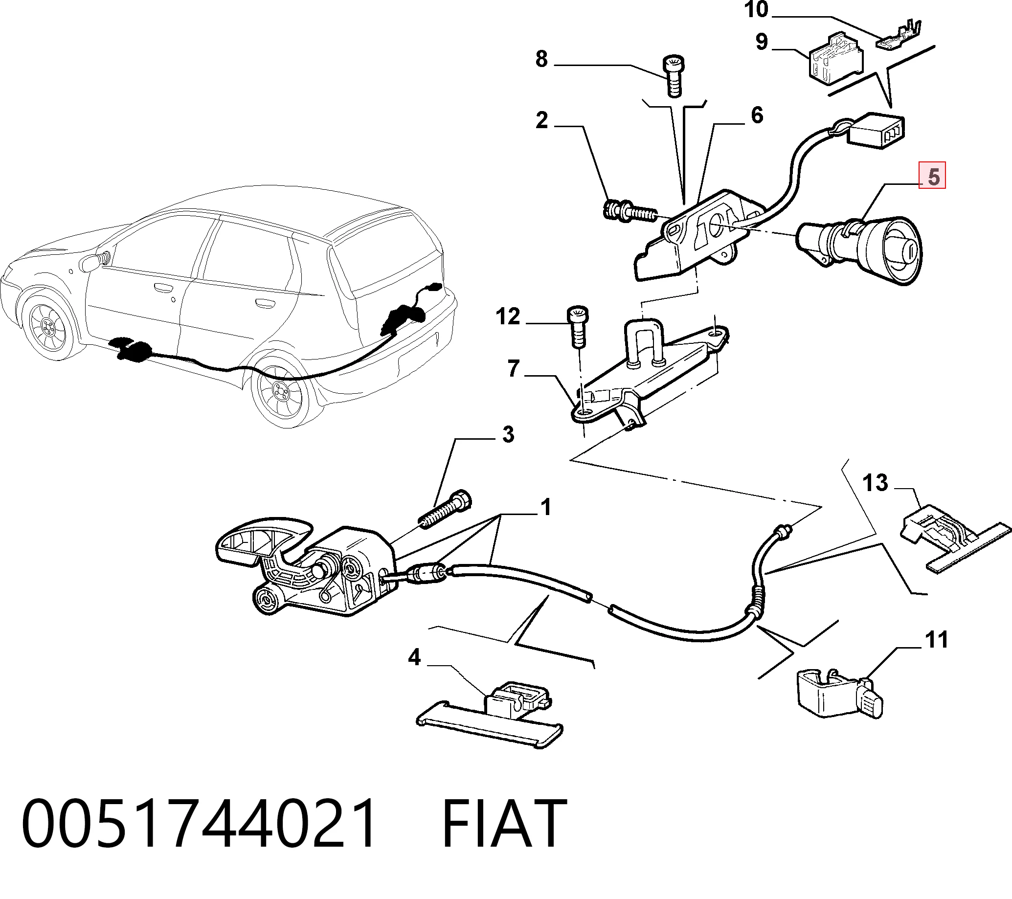 Замок пятой двери на Fiat Punto II 188