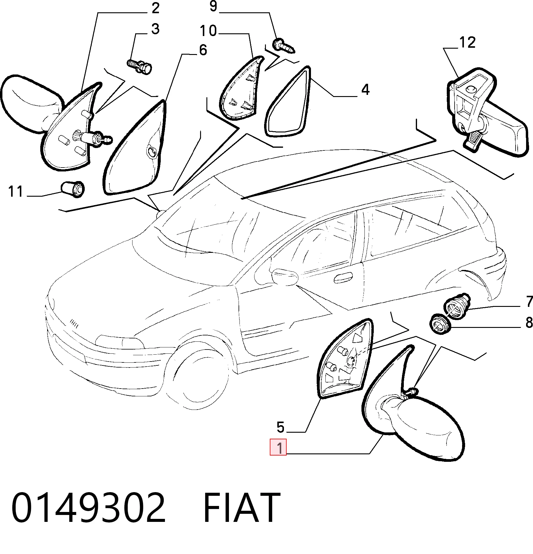  Левое боковое зеркало Fiat Punto 1