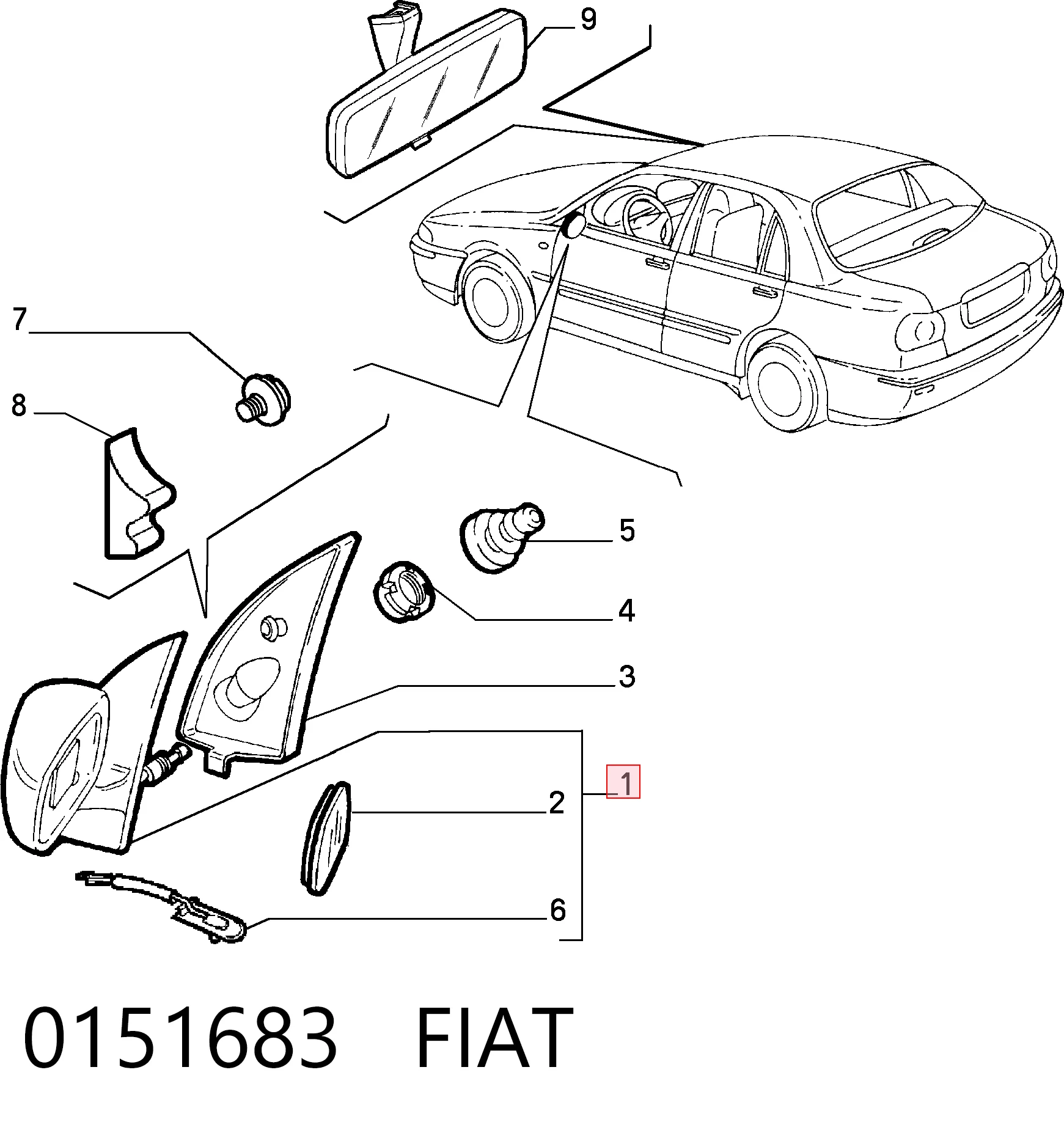 Зеркало заднего вида правое на Fiat Marea  185