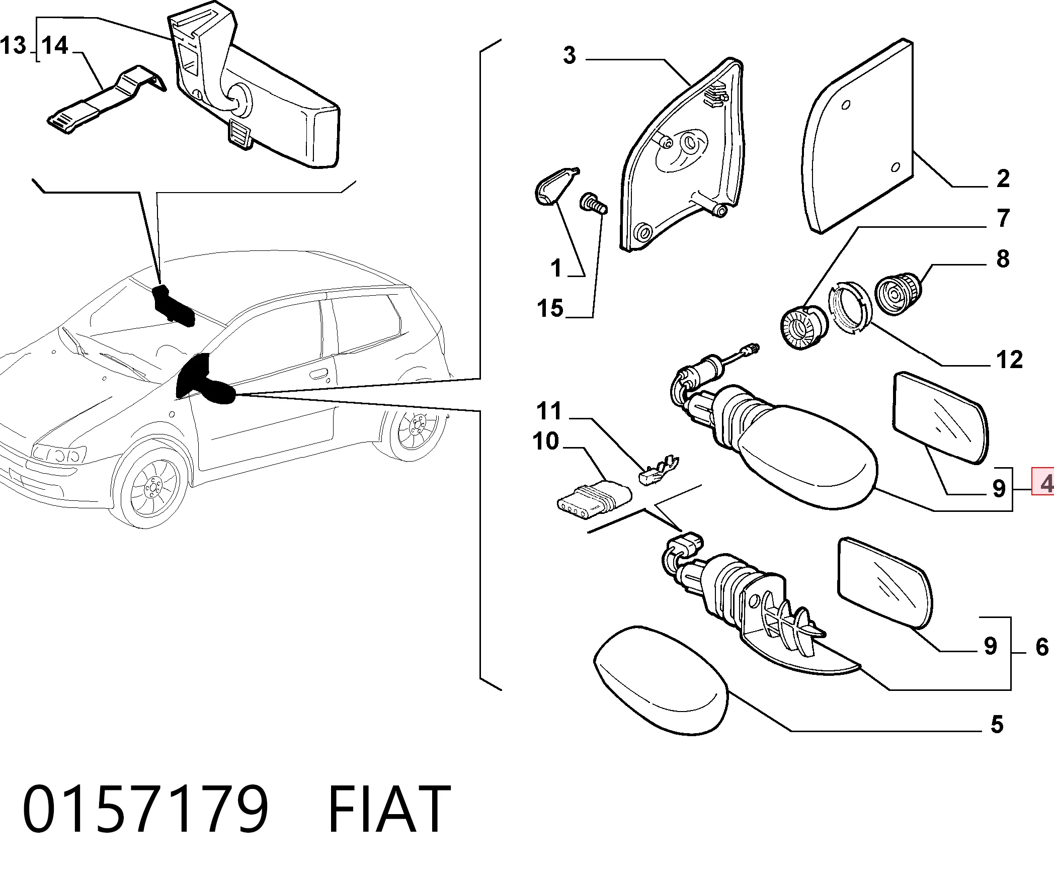  Правое зеркало Fiat Punto 2