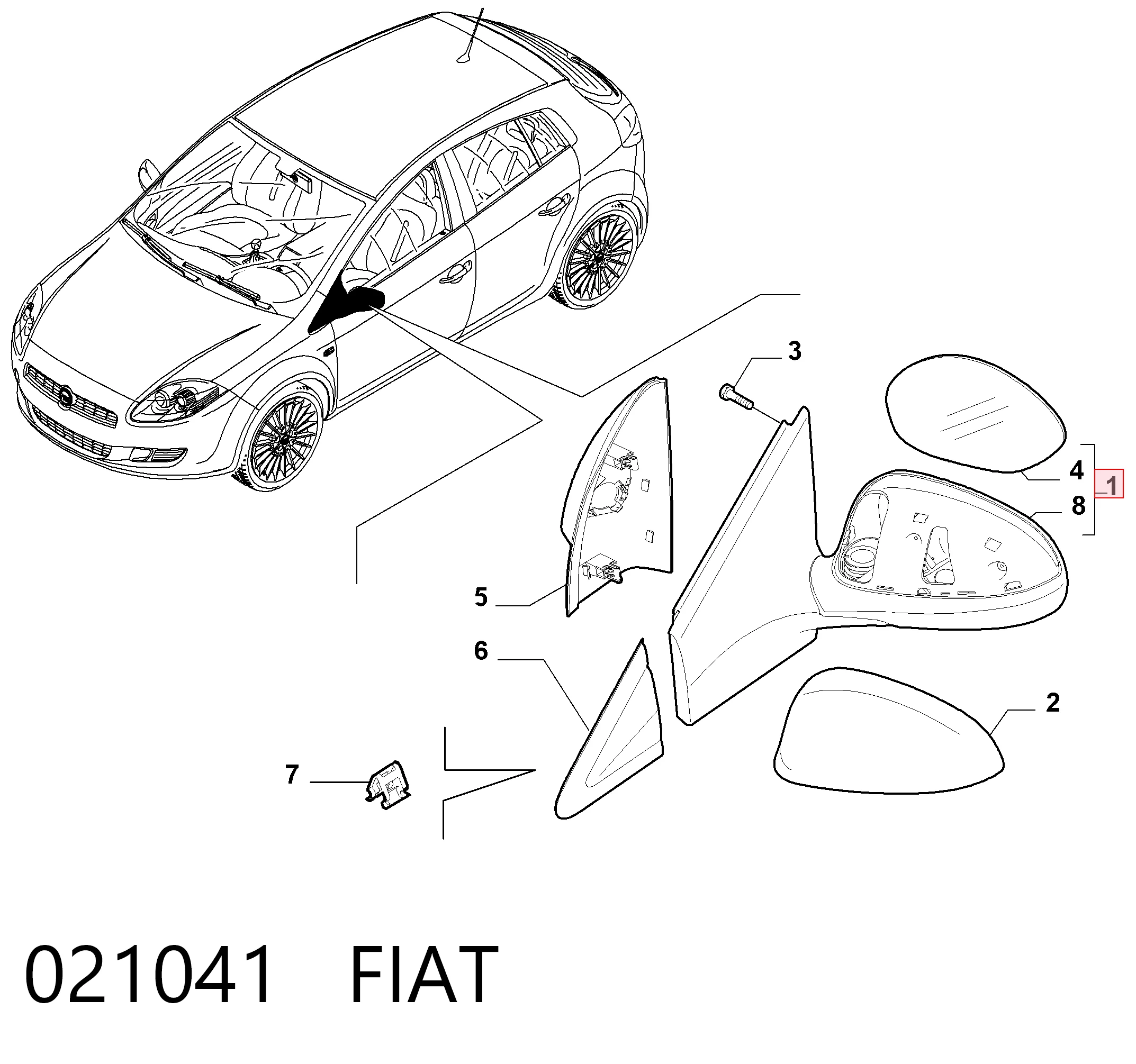 021041 Fiat/Alfa/Lancia Левое боковое зеркало