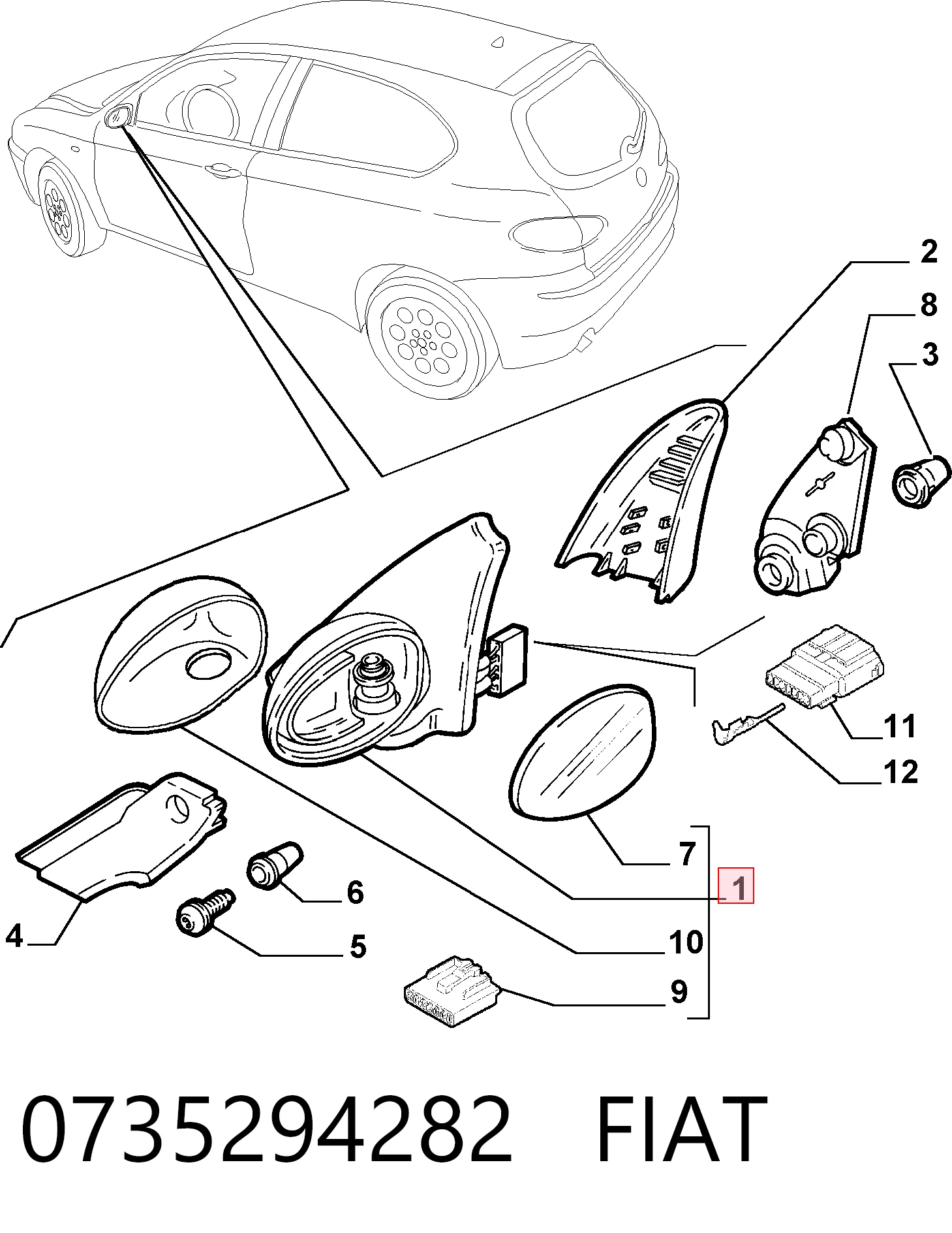 Наружное зеркало правое Alfa Romeo 147 хэтчбек (937) (2001 - 2010) цена, от 44.04 USD