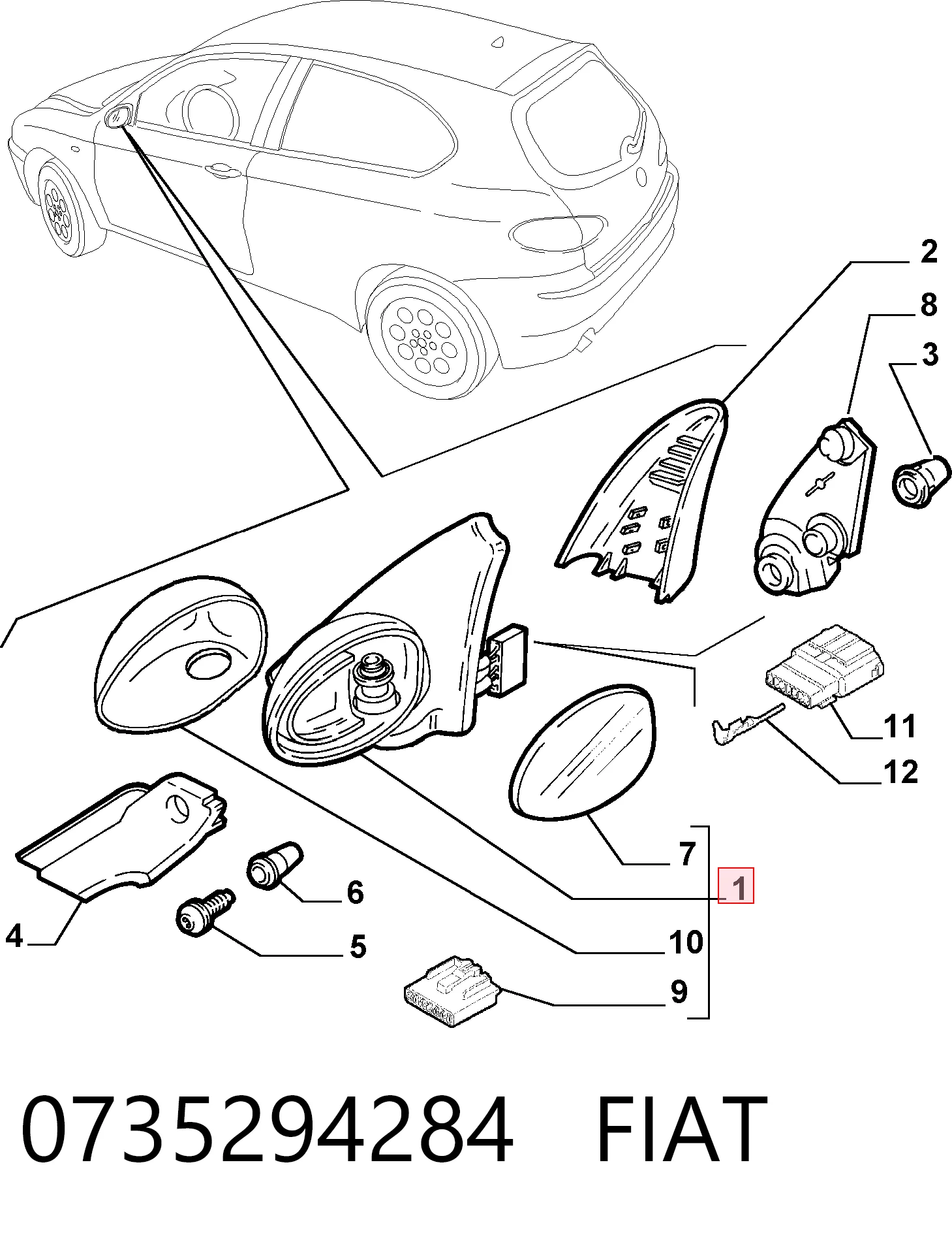  Левое боковое зеркало Alfa Romeo 147 