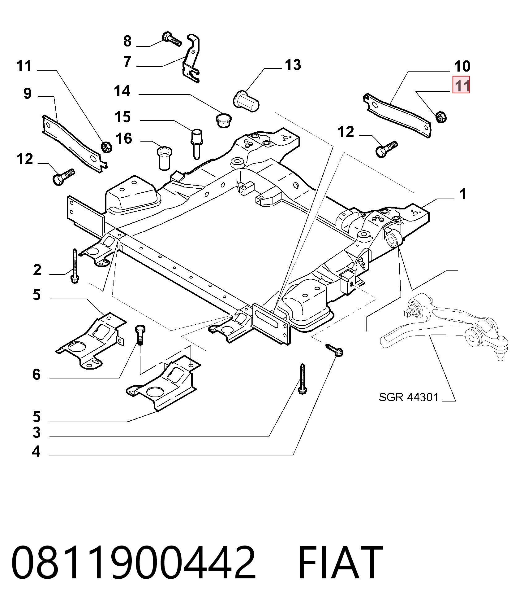 344962 General Motors Болт крепления заднего нижнего рычага, внутренний