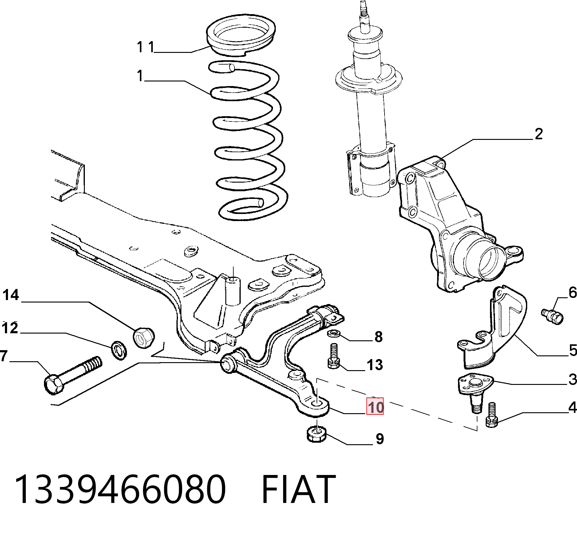 1339466080 Fiat/Alfa/Lancia Рычаг передней подвески нижний, правый