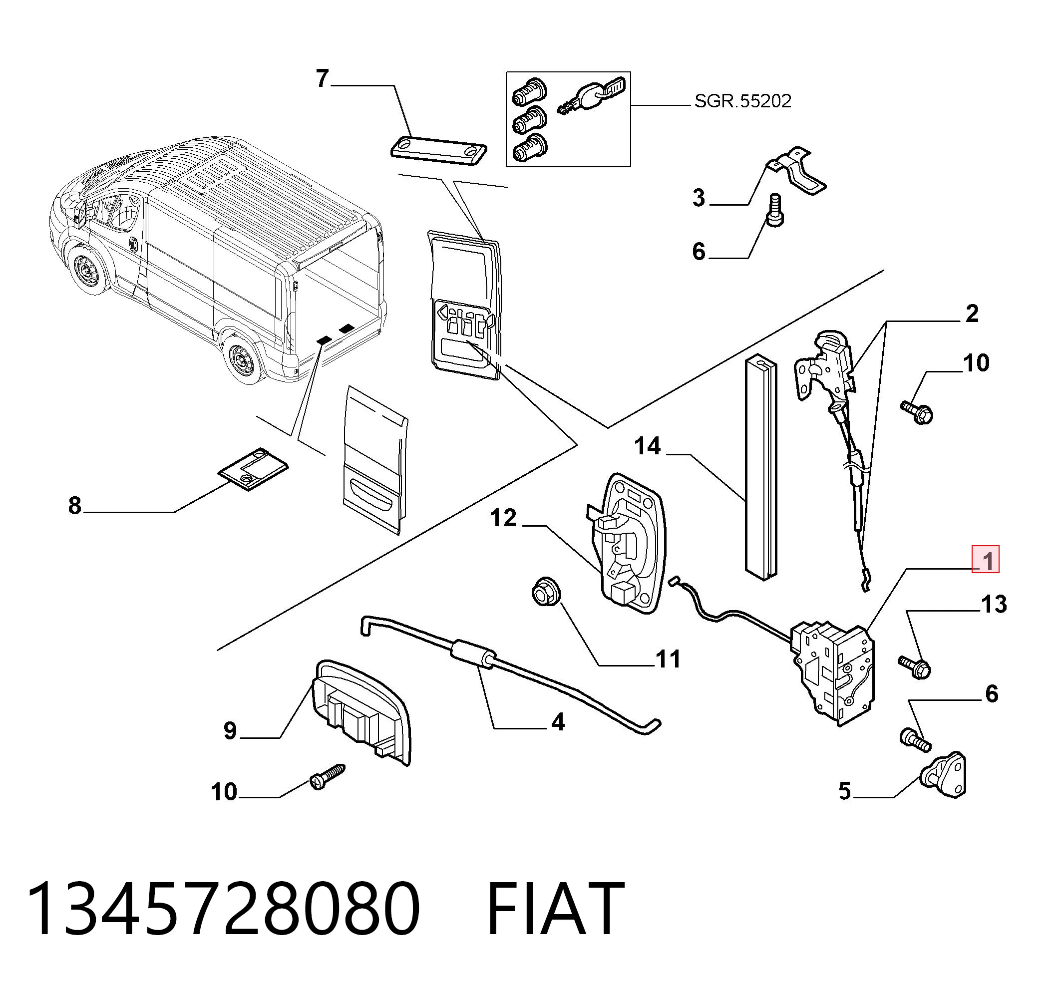 1345728080 Fiat/Alfa/Lancia Замок задней правой распашной двери