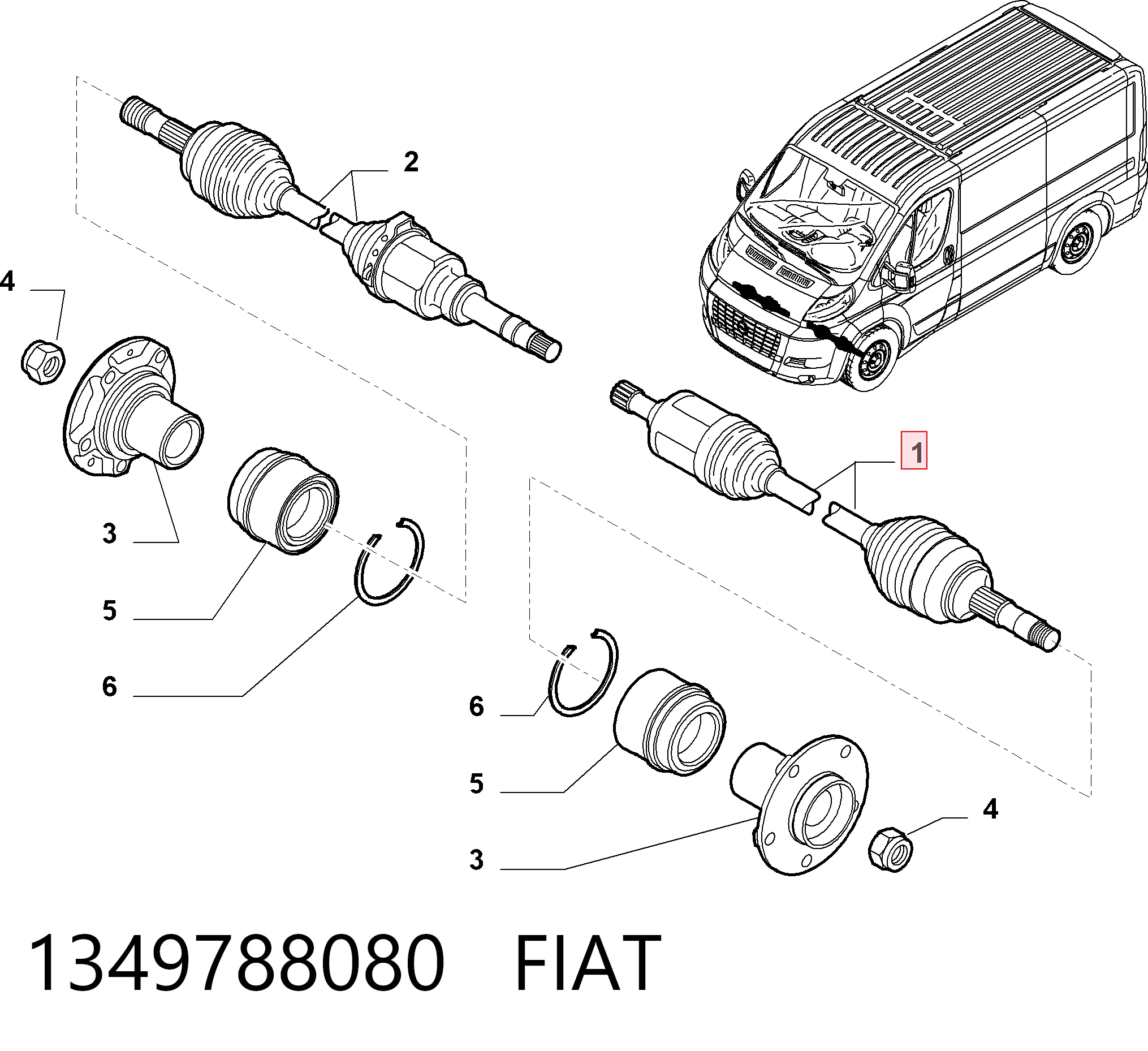 1349788080 Fiat/Alfa/Lancia Полуось передняя левая