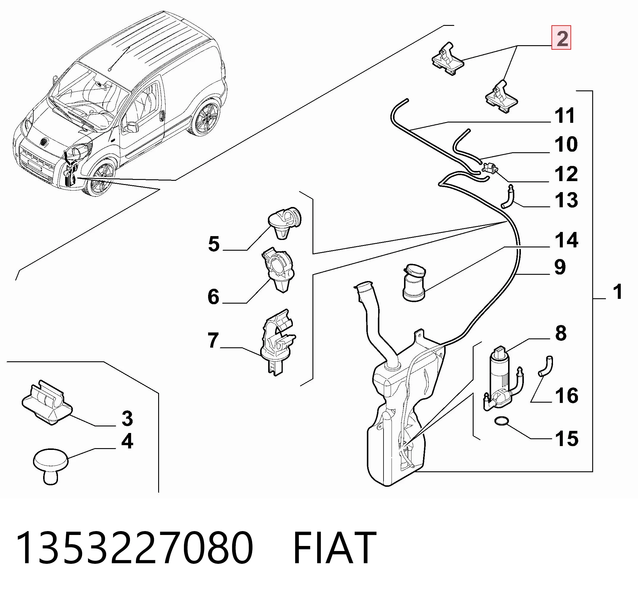  Форсунка омывателя Fiat Doblo 2
