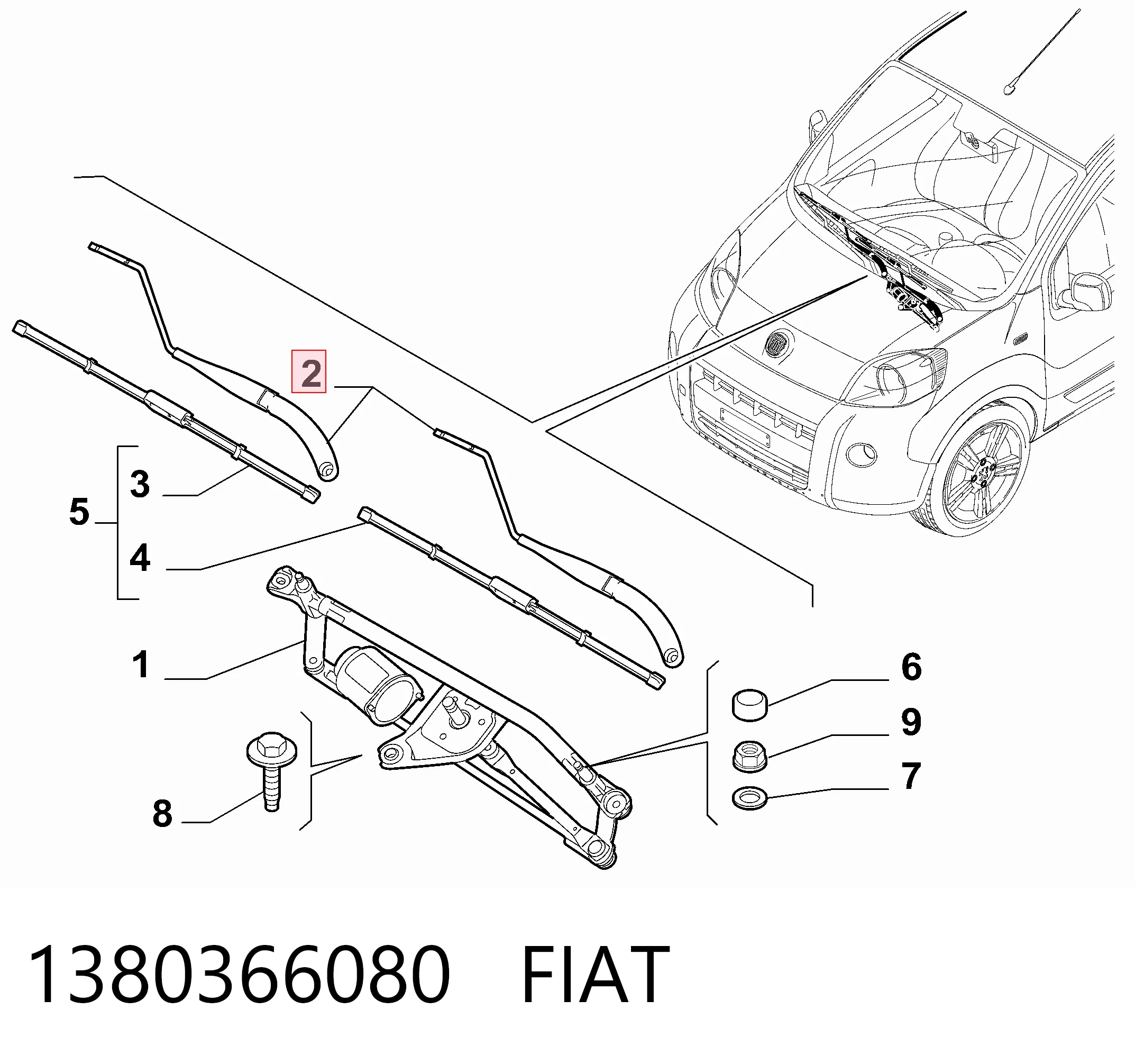 Поводок дворника на Fiat Fiorino  225