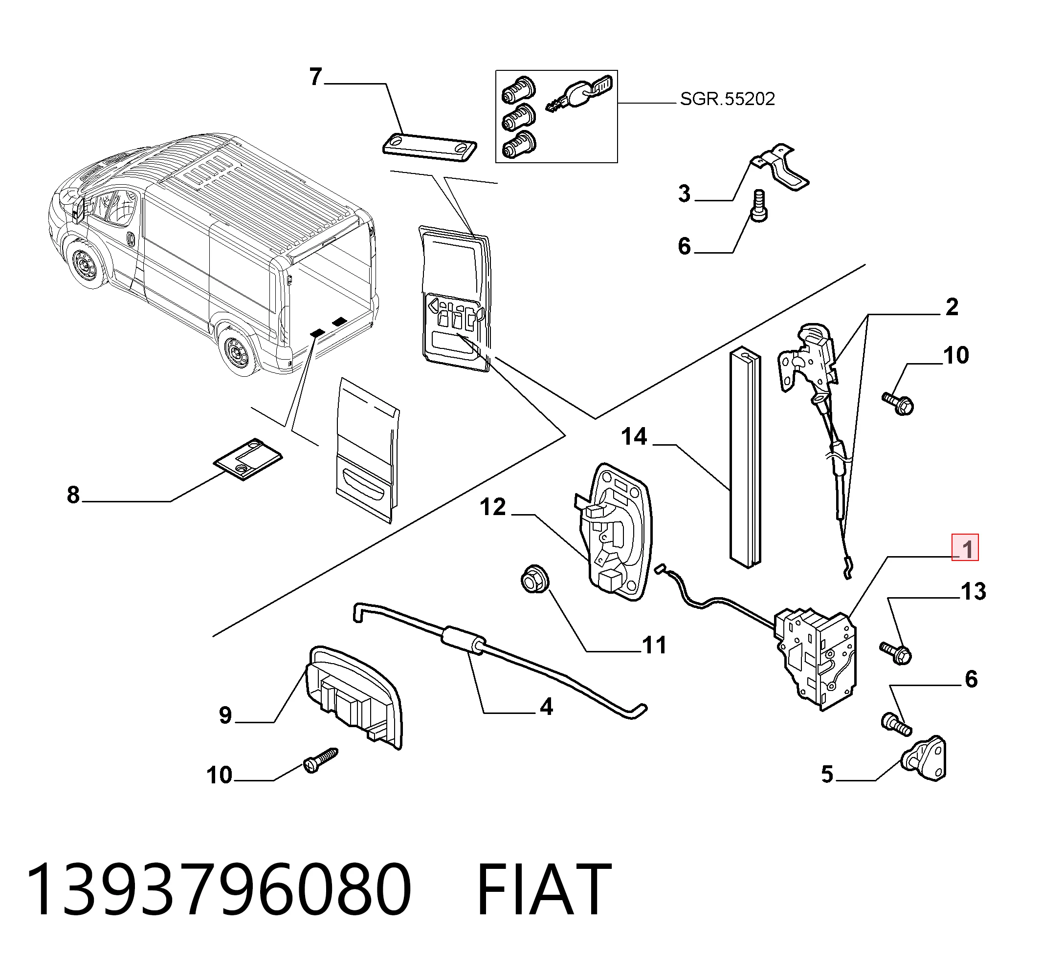 1393796080 Fiat/Alfa/Lancia Замок задней правой распашной двери