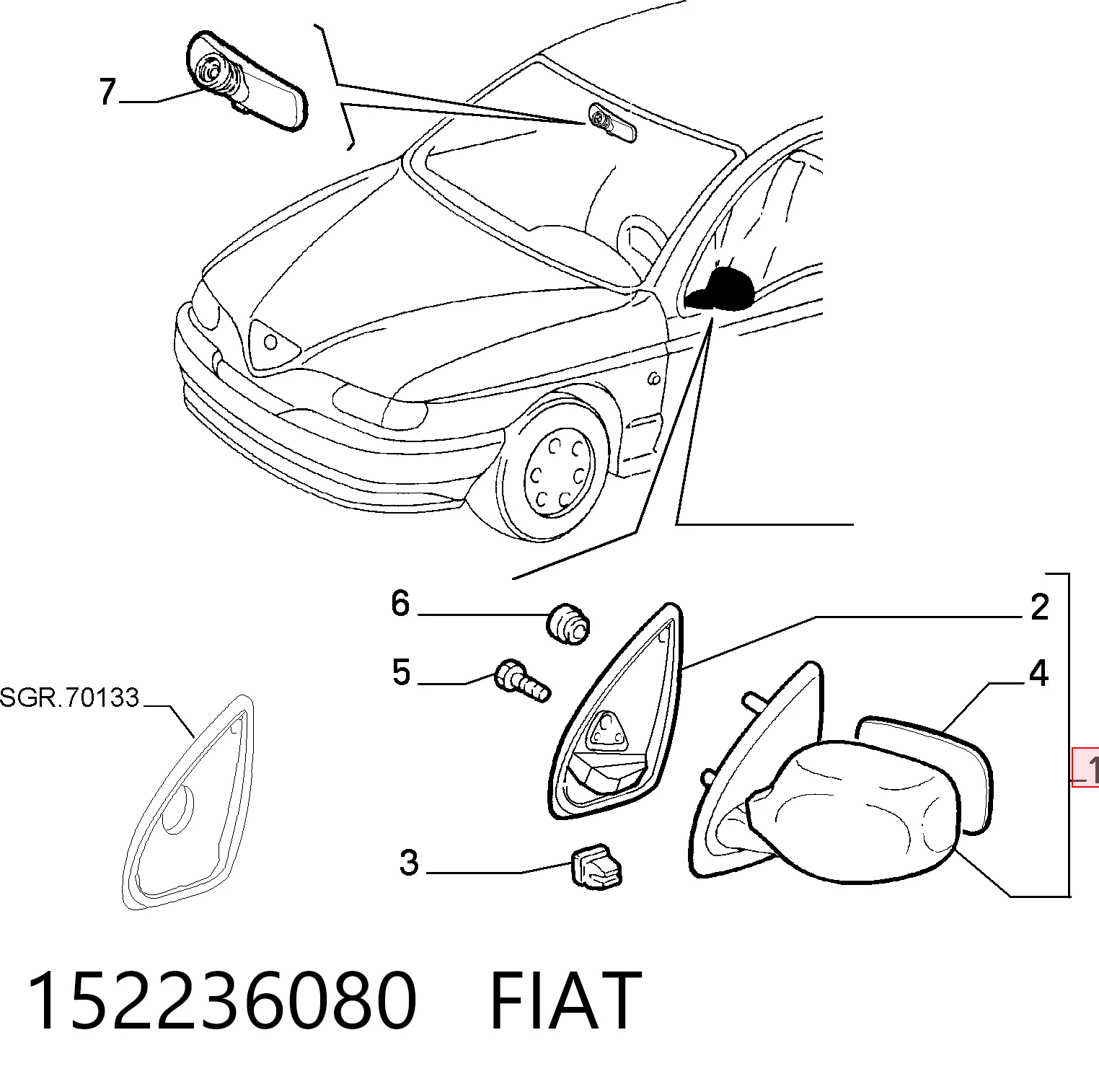 Зеркало заднего вида правое на Alfa Romeo 146  930