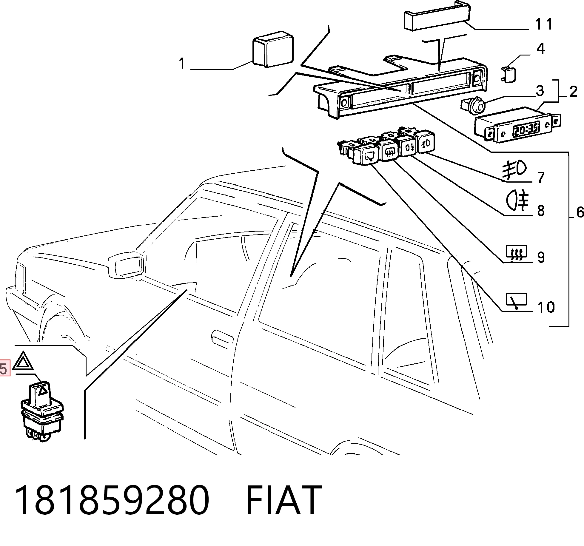 Аварийная кнопка на Fiat Uno  146A