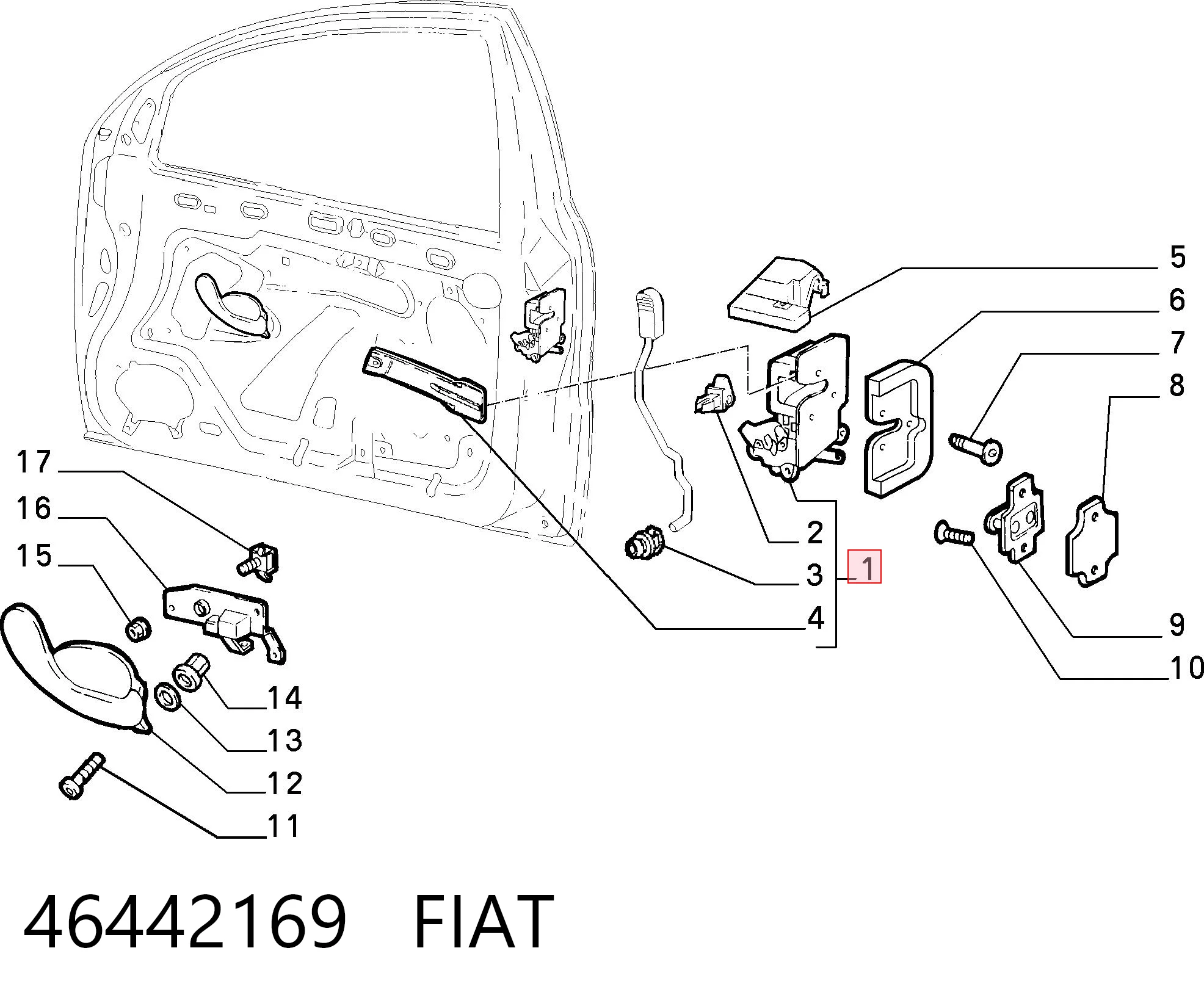 Внутренний дверной замок на Fiat Brava  182