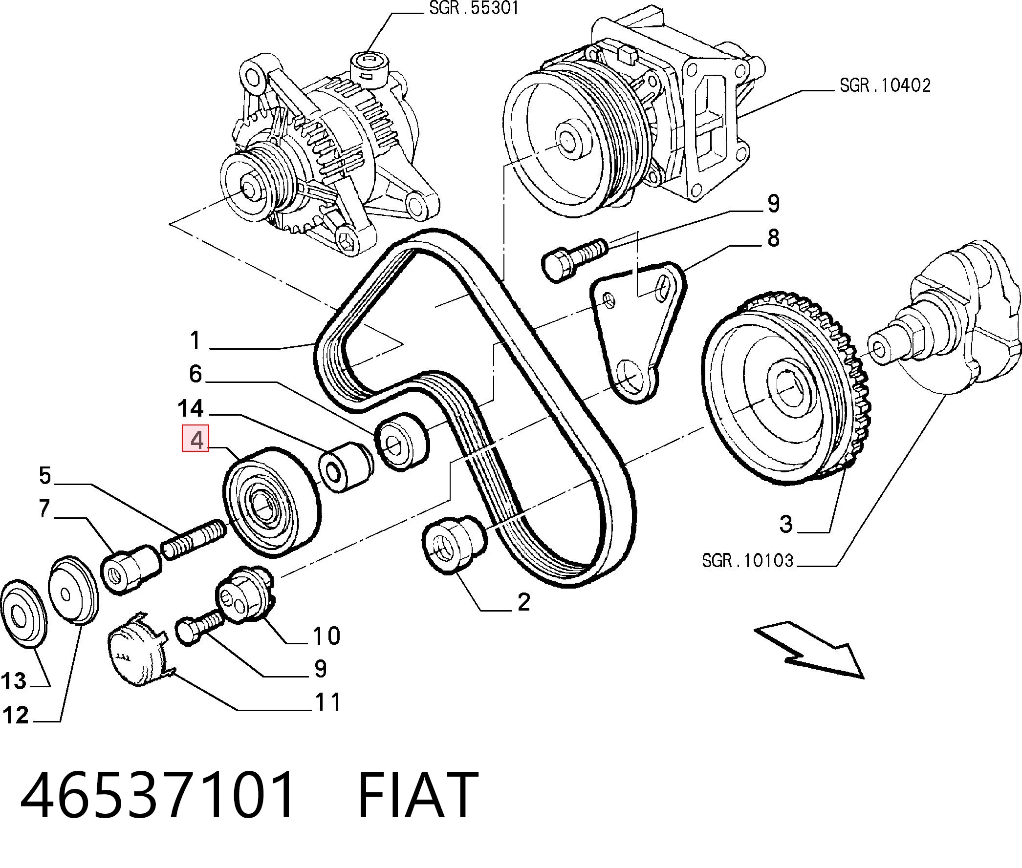 46537101 Fiat/Alfa/Lancia Ролик натяжителя ремня агрегатов