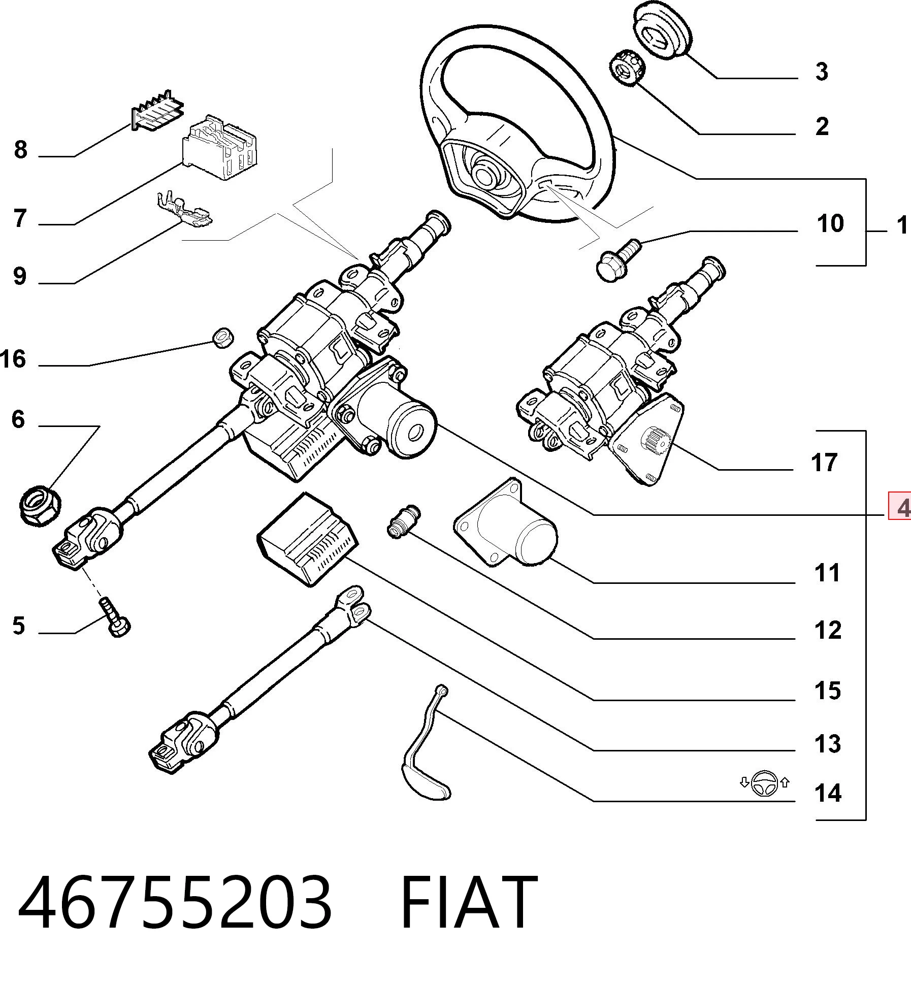 Колонка рулевого управления на Fiat Punto II 188