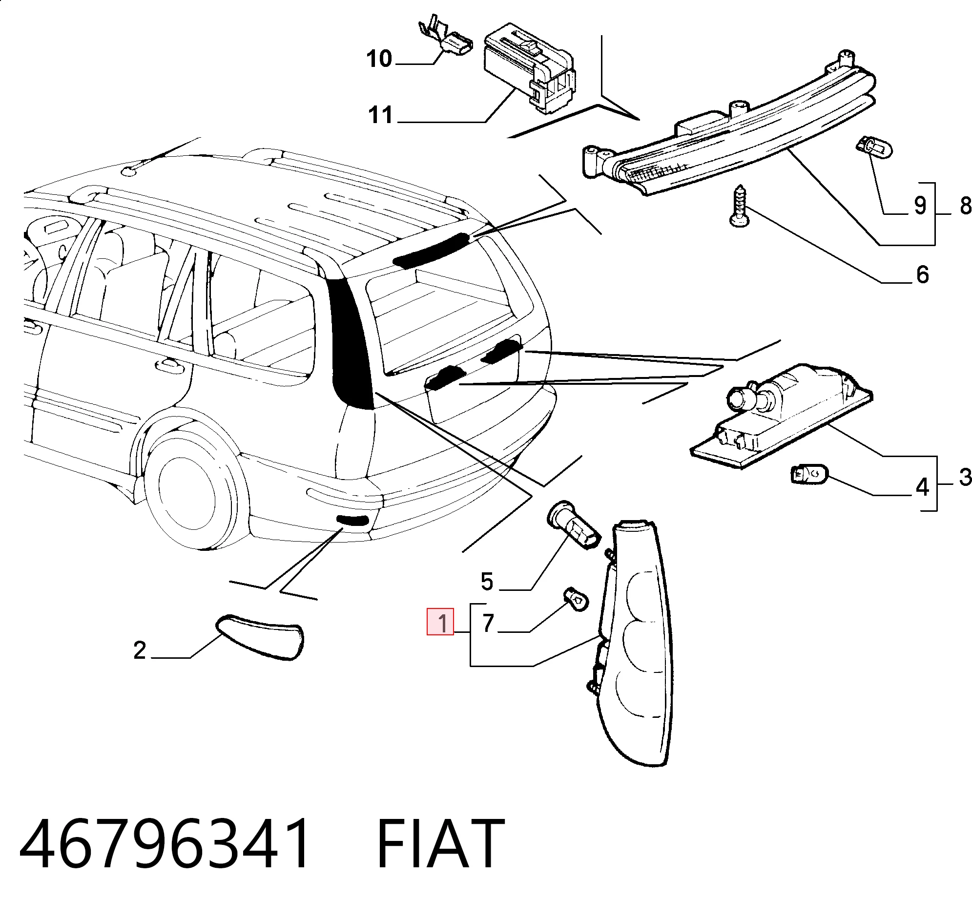 Фонарь задний правый Fiat Marea универсал (185) (1996 - 2007) цена, от 19.77 USD