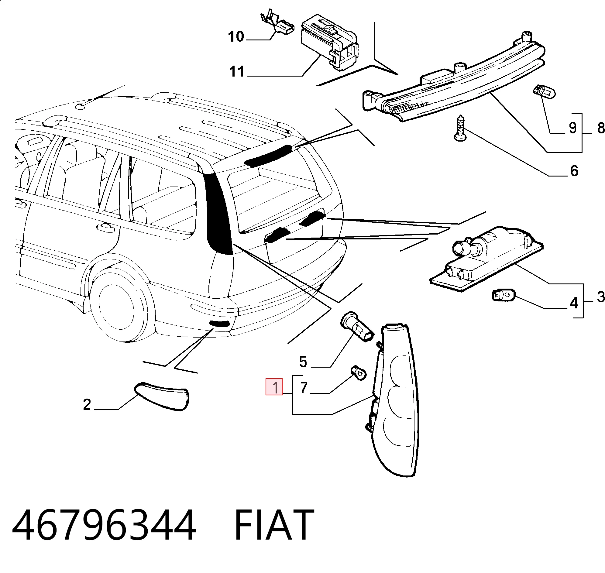Задняя левая фара Fiat Marea универсал (185) (1996 - 2007) цена, от 19.77 USD