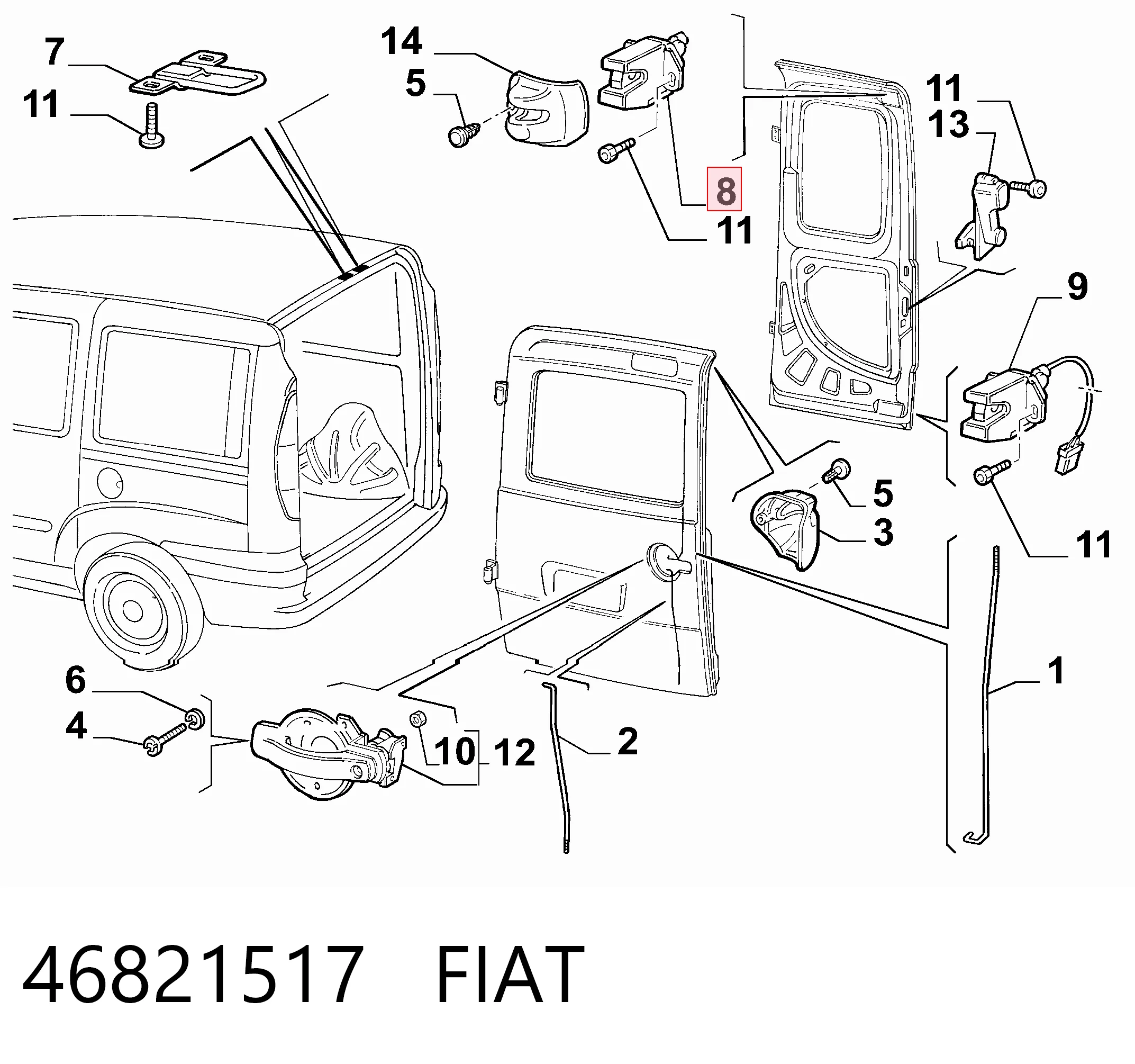 46821517 Fiat/Alfa/Lancia Замок двери задней левой распашной верхний