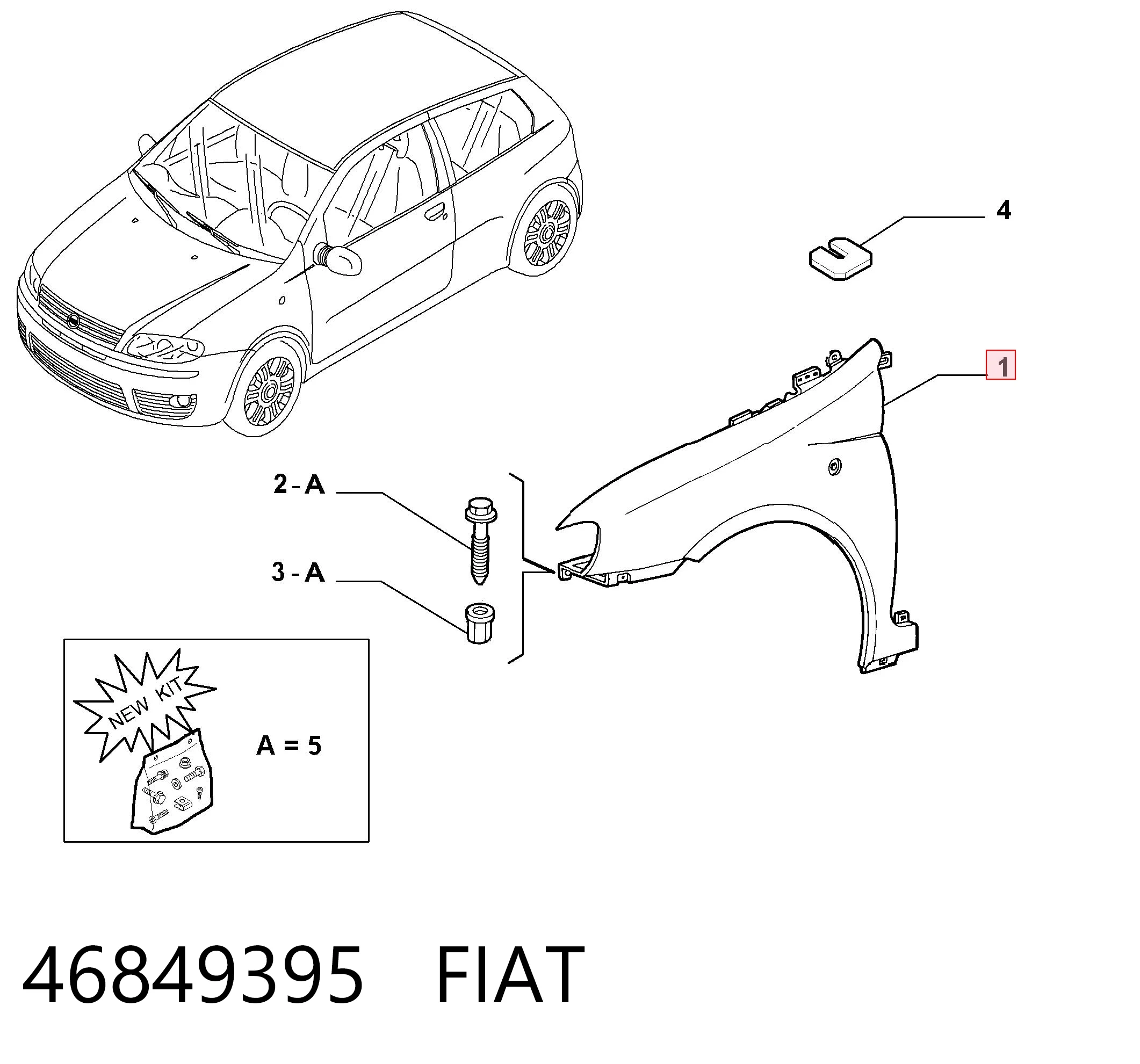 Переднее левое крыло на Fiat Punto II 188