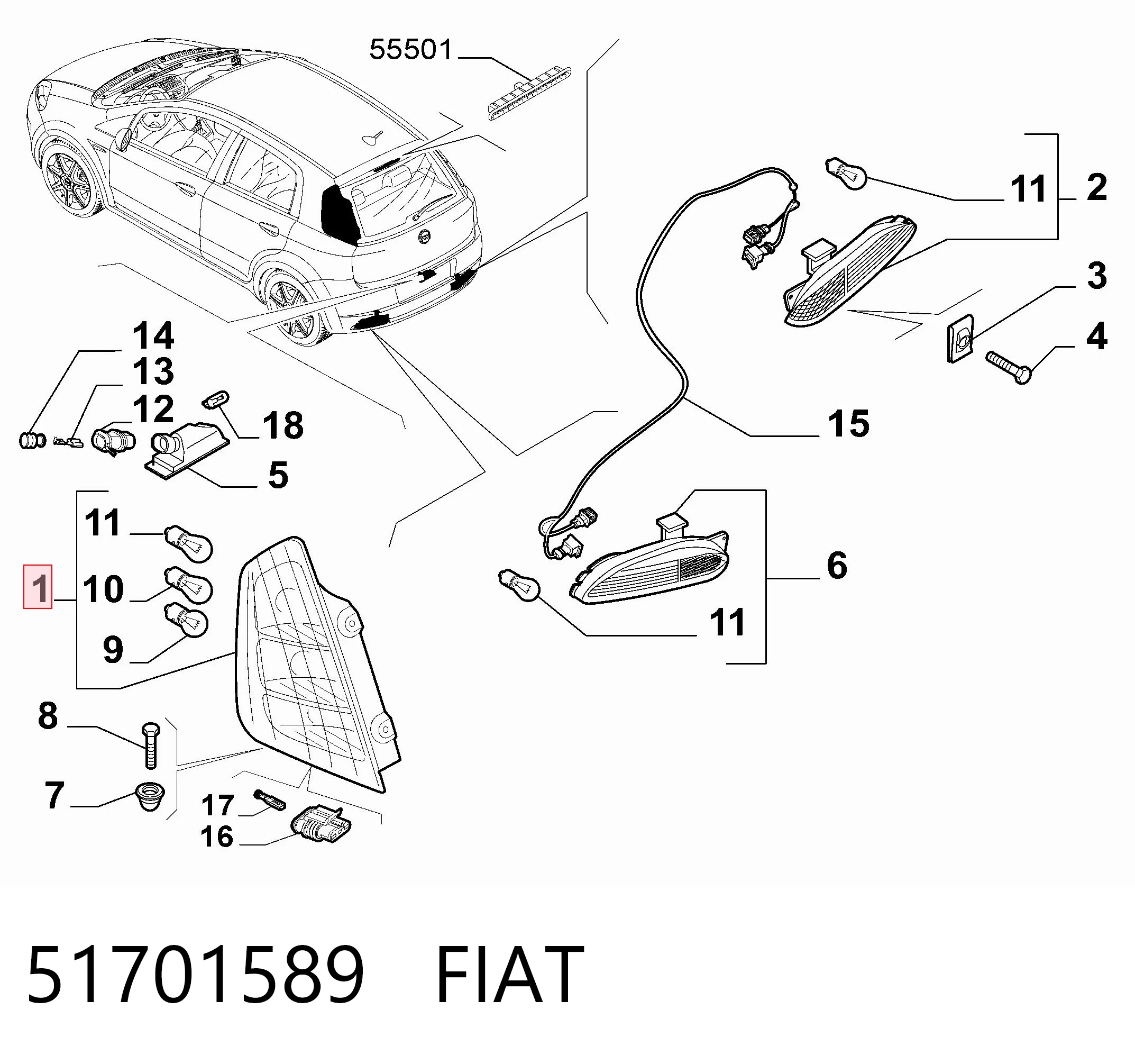 Задний левый стоп на Fiat Punto GRAND 199
