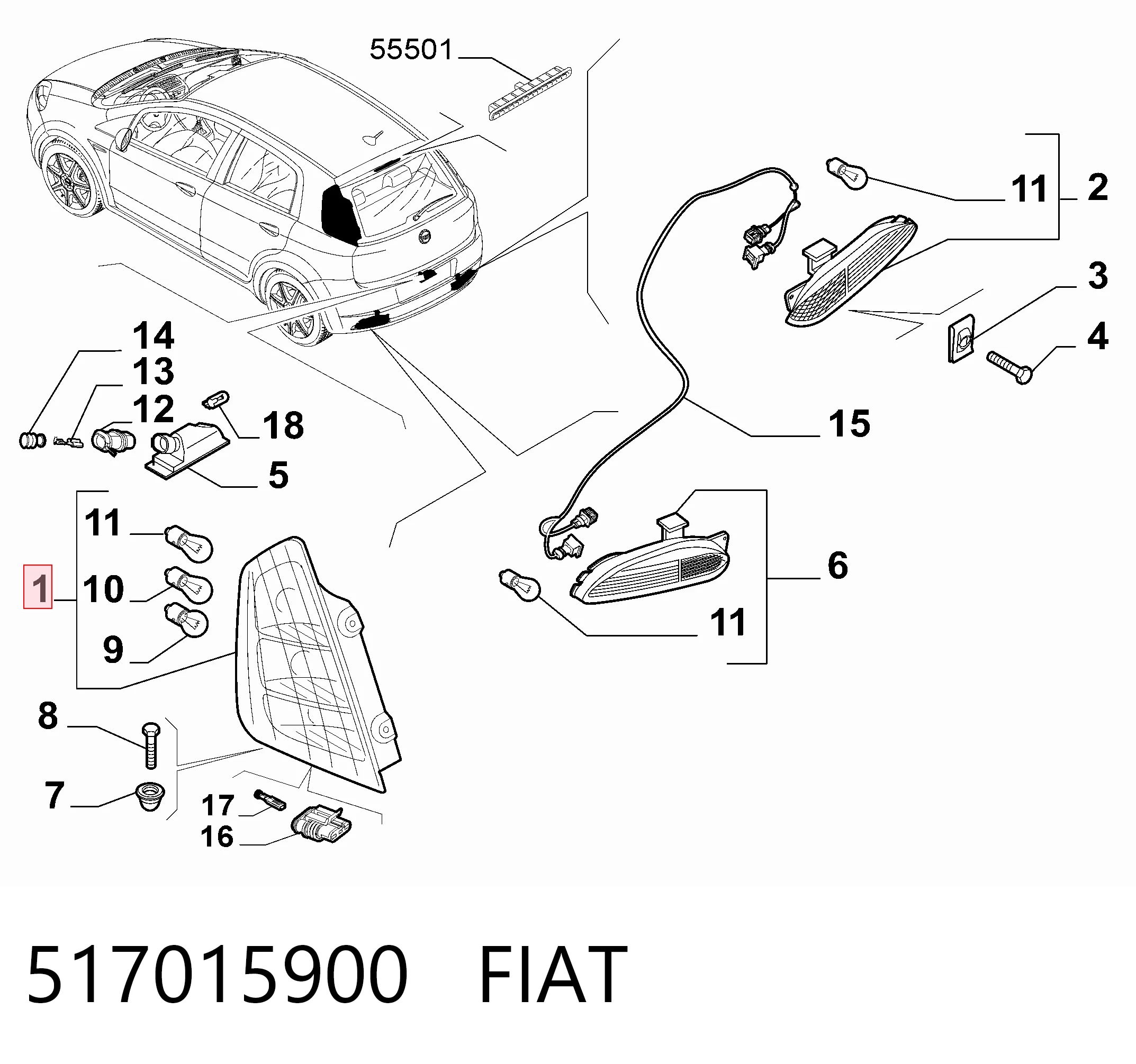  Задний фонарь Fiat Punto 