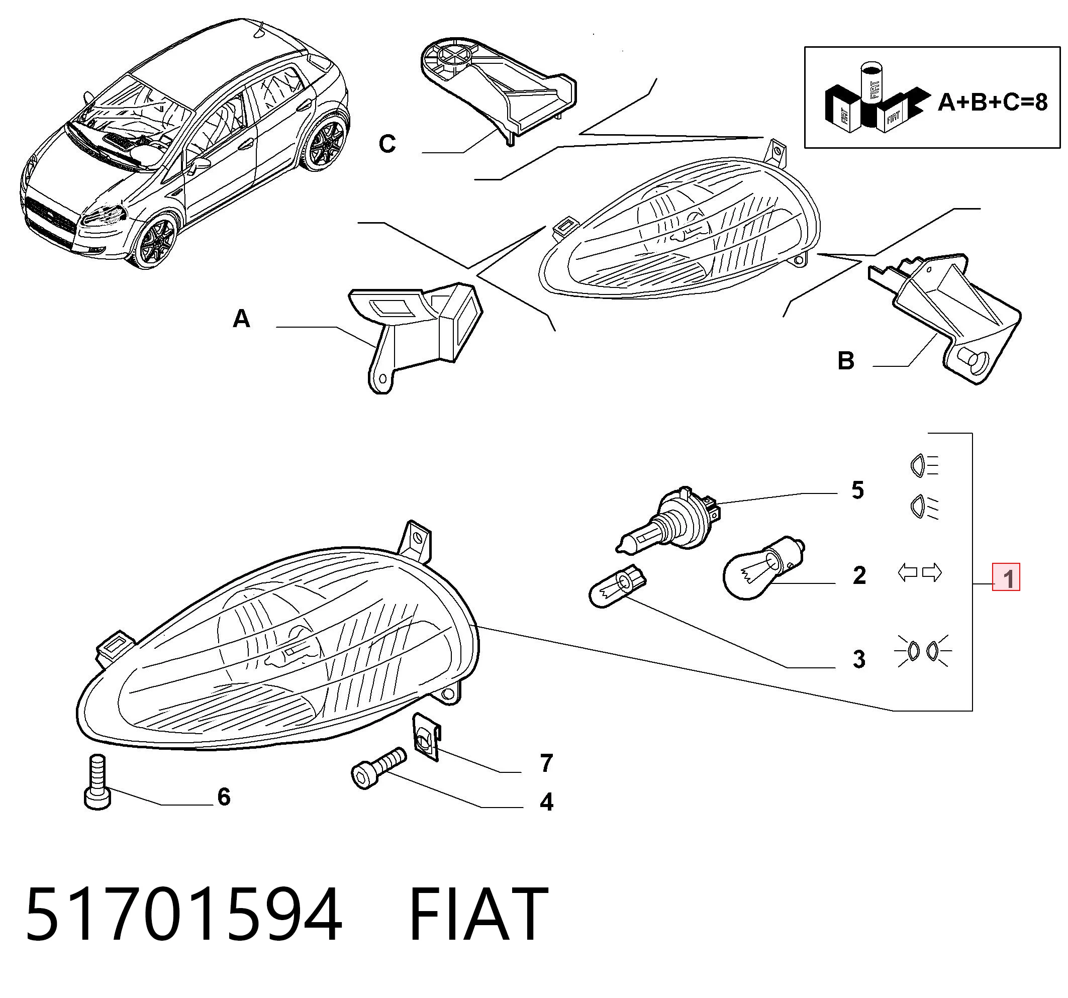  Правая фара Fiat Punto 