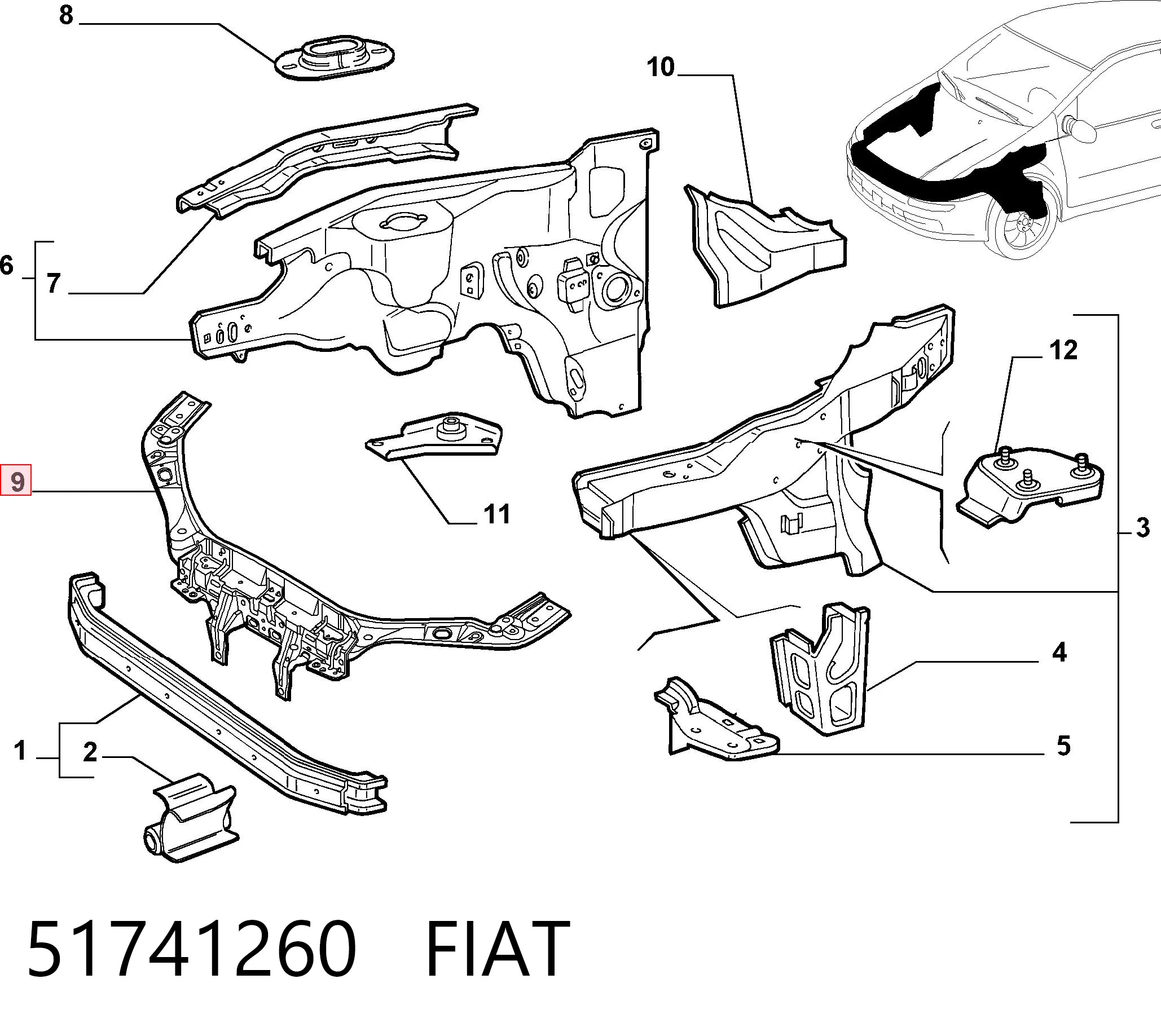 Панель передняя Fiat Punto II хэтчбек (188) (1999 - 2012) цена, от 40.50 USD