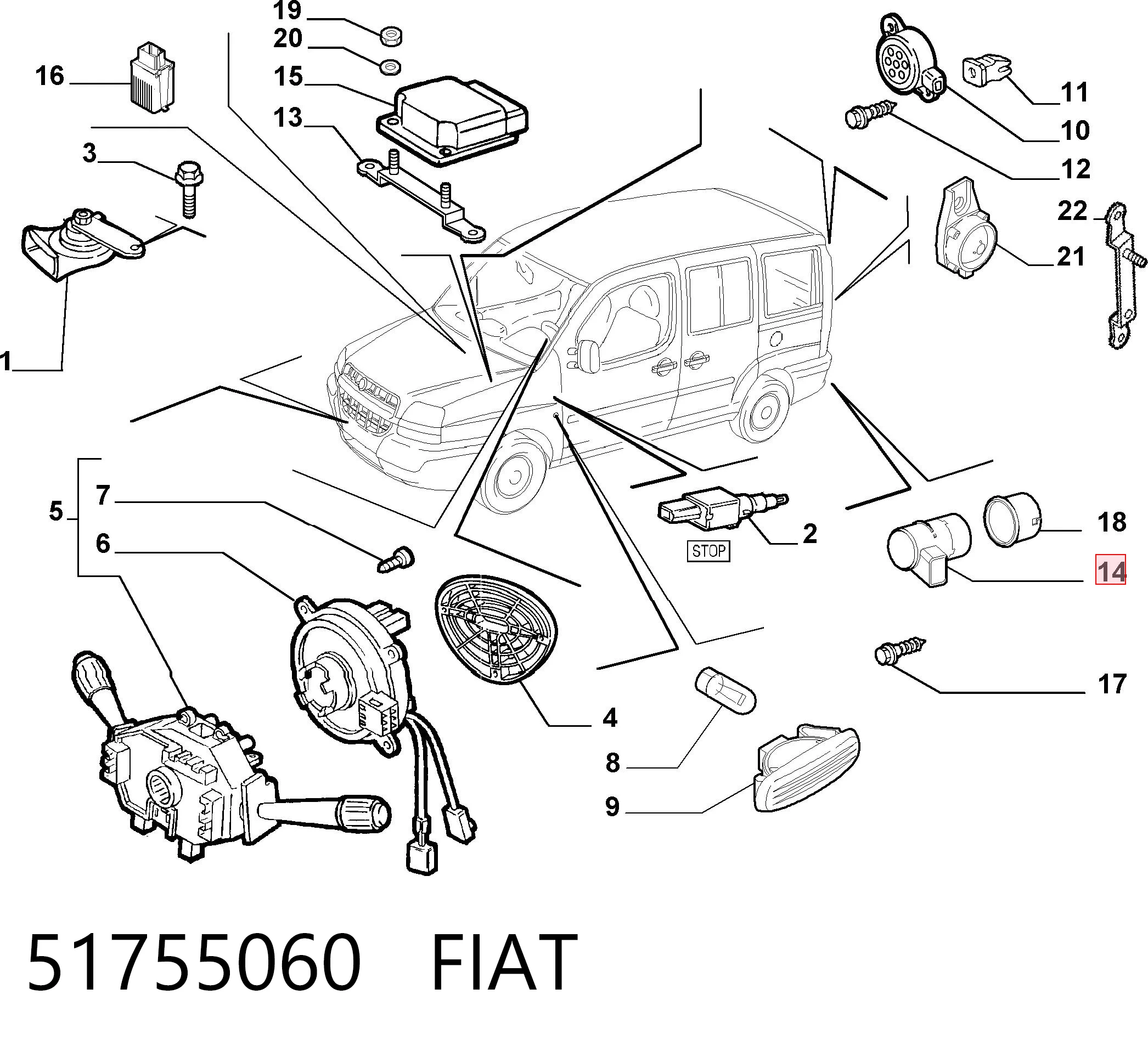 51755060 Fiat/Alfa/Lancia Датчик парктроника центральный