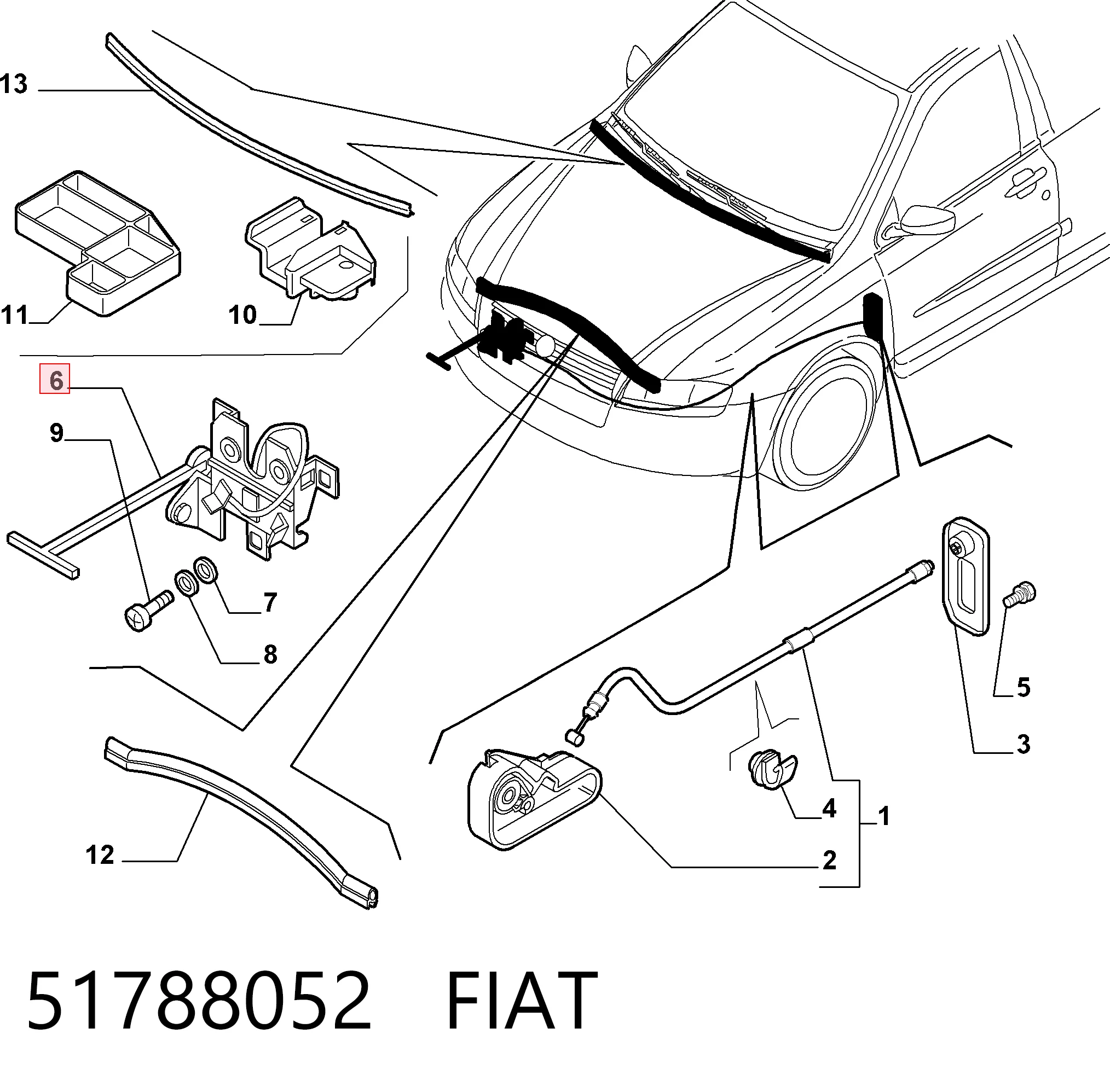 Запор капота (замок и привод замка капота) на Fiat Stilo  192