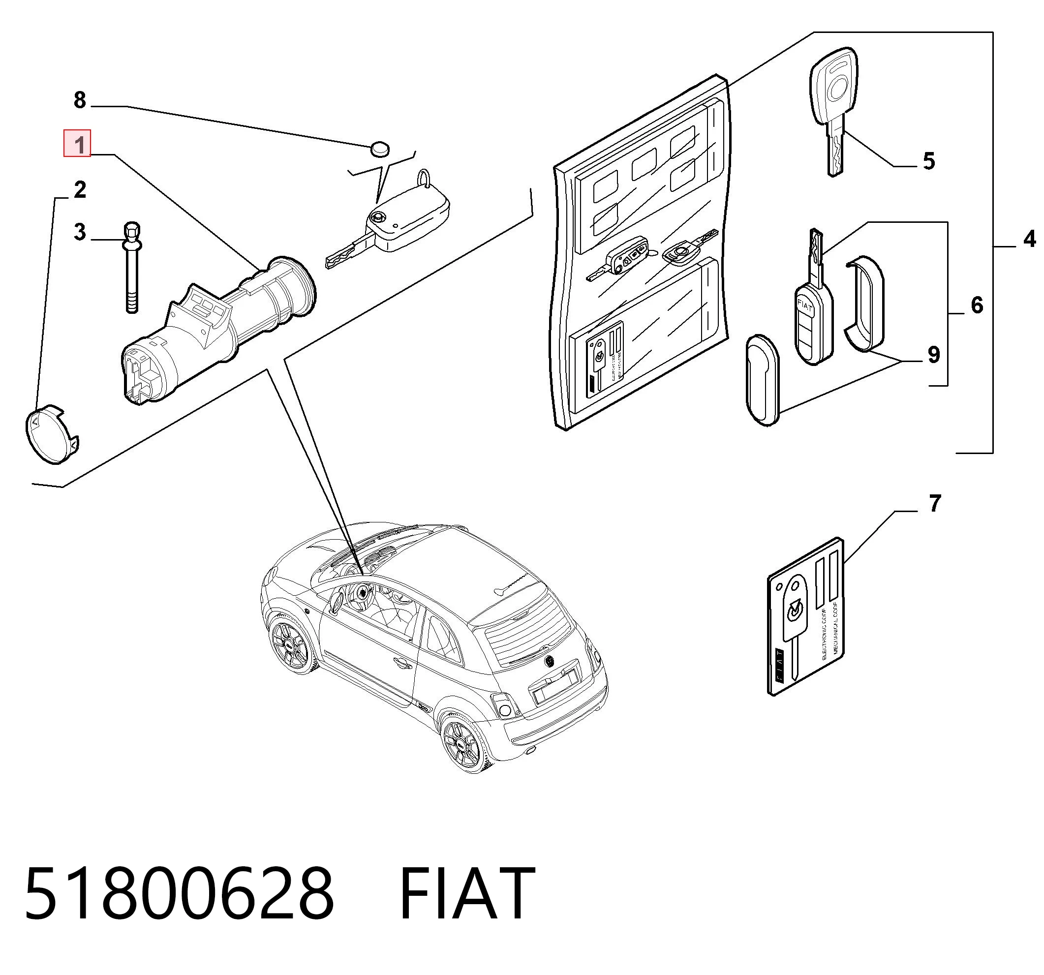 Замок зажигания Fiat 500 хэтчбек (312) (2007 - 2026) цена, от 27.06 USD