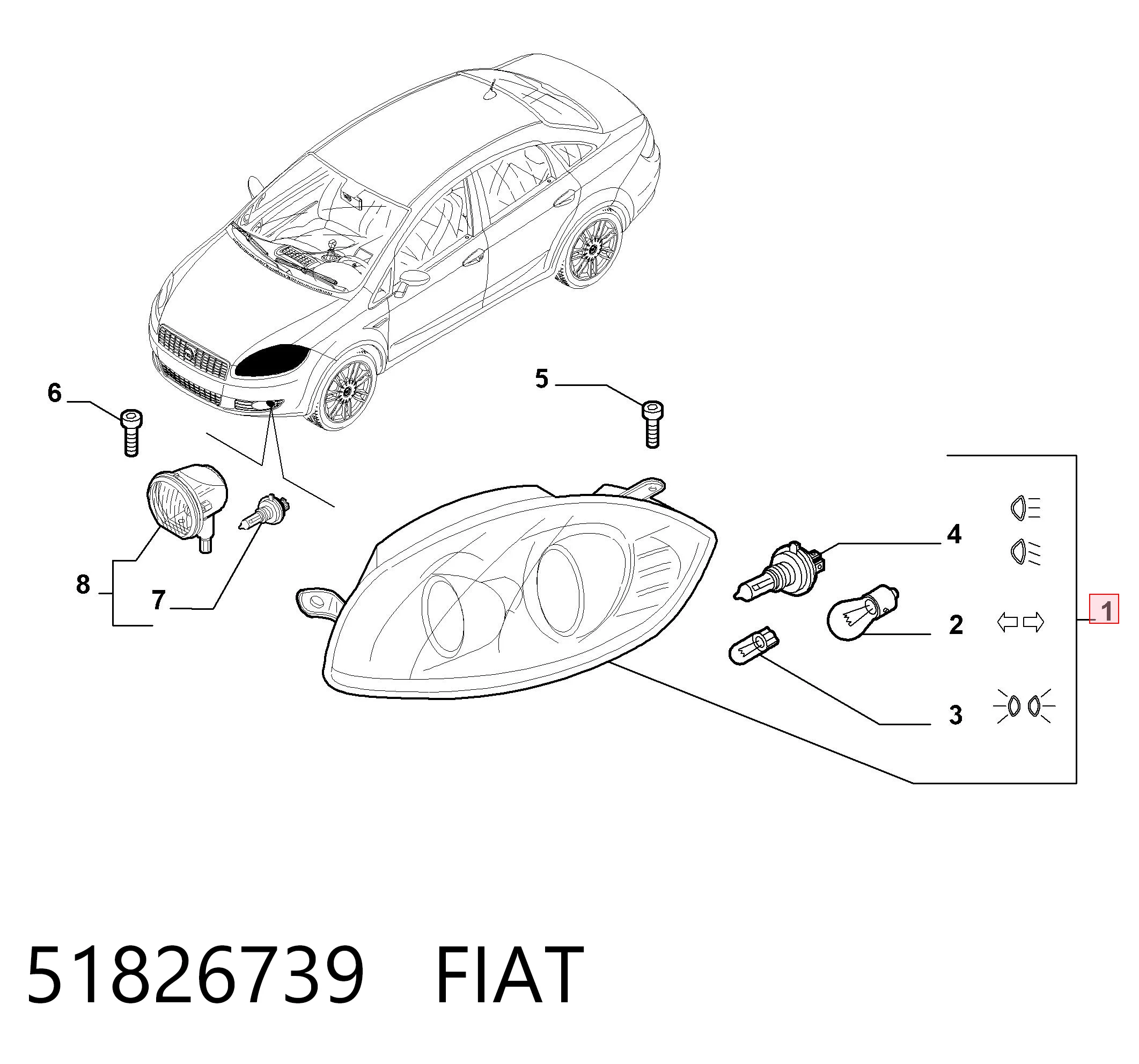  Левая фара Fiat Linea 