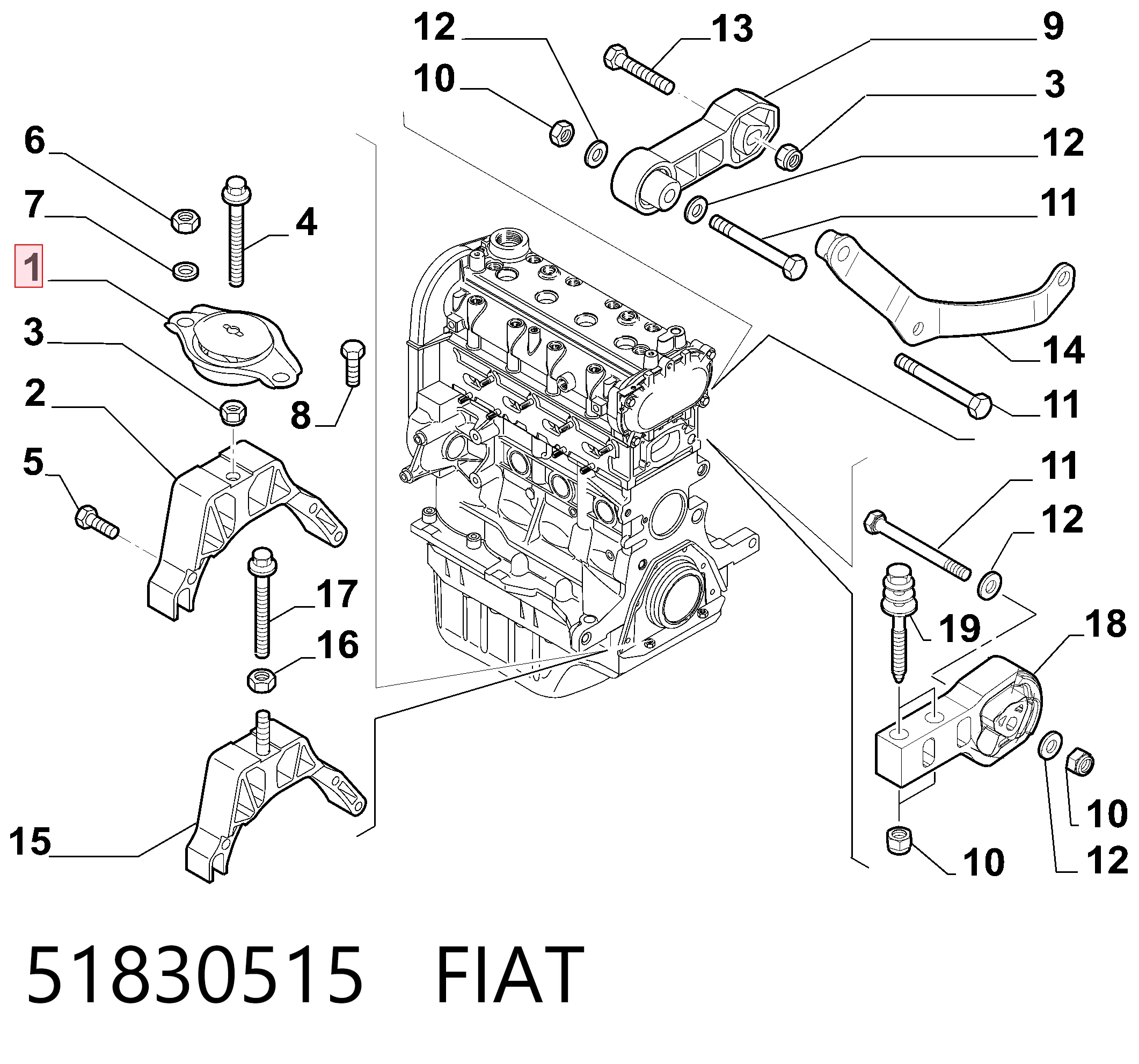 Левая подушка двигателя Fiat 500 