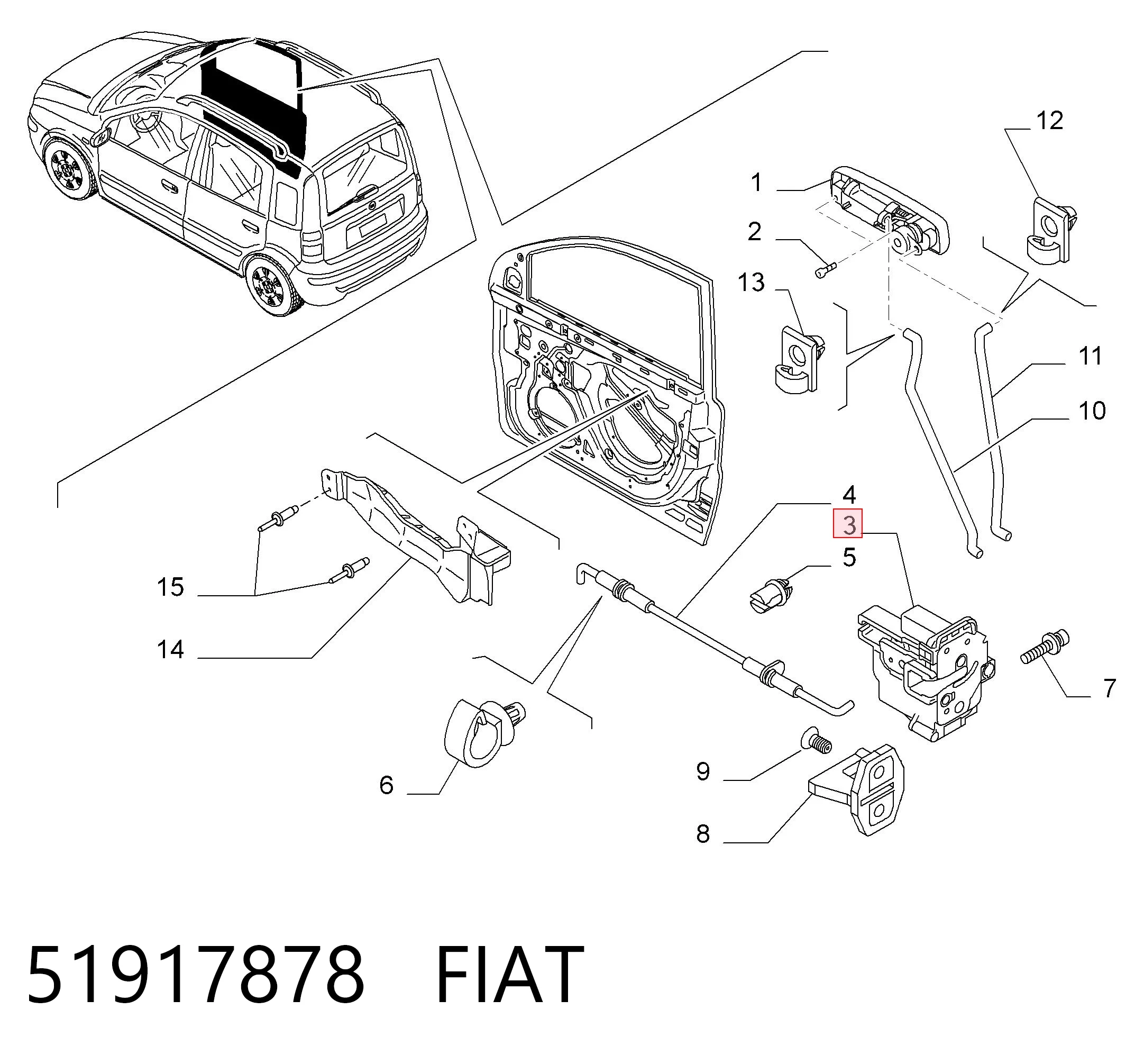 Дверной замок передний правый Fiat Panda II хэтчбек (169A) (2003 - 2013) цена, от 174.73 USD