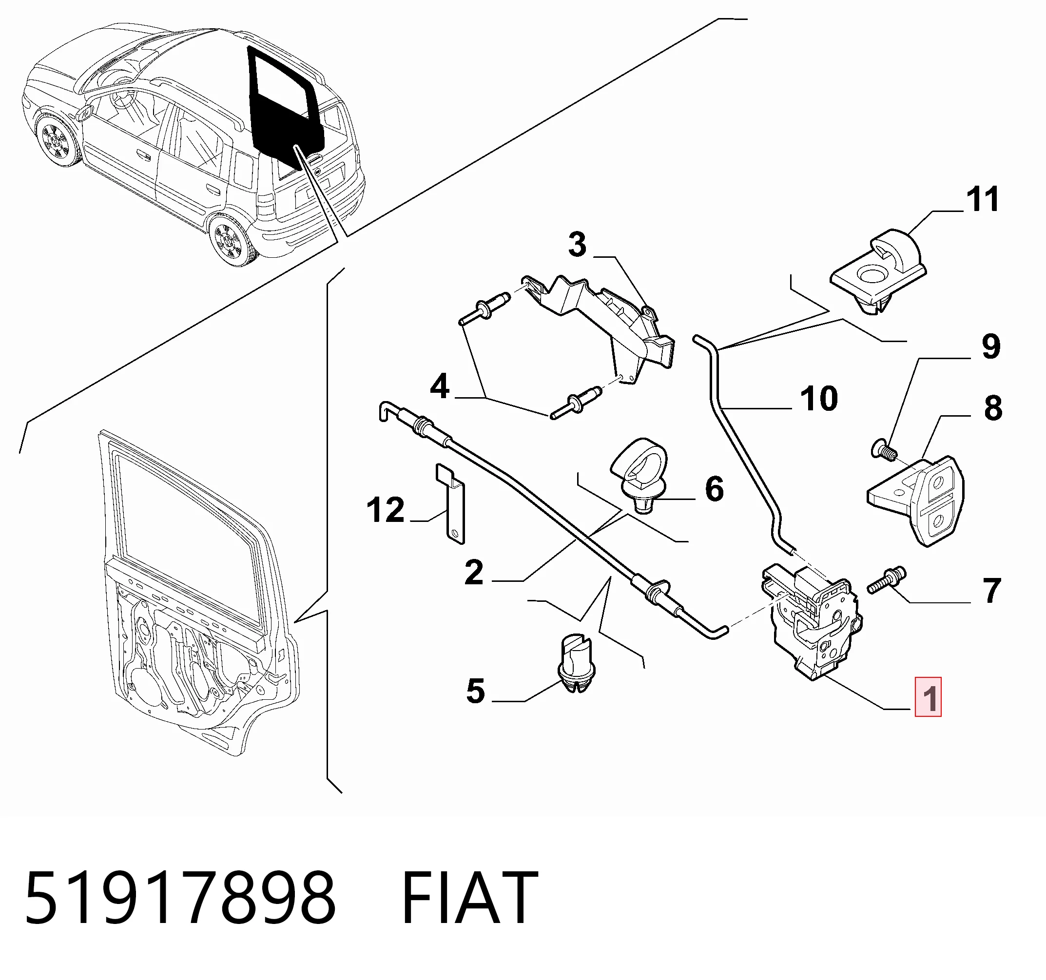 Замок задней двери, левой Fiat Panda II хэтчбек (169A) (2003 - 2013) цена, от 21.26 USD